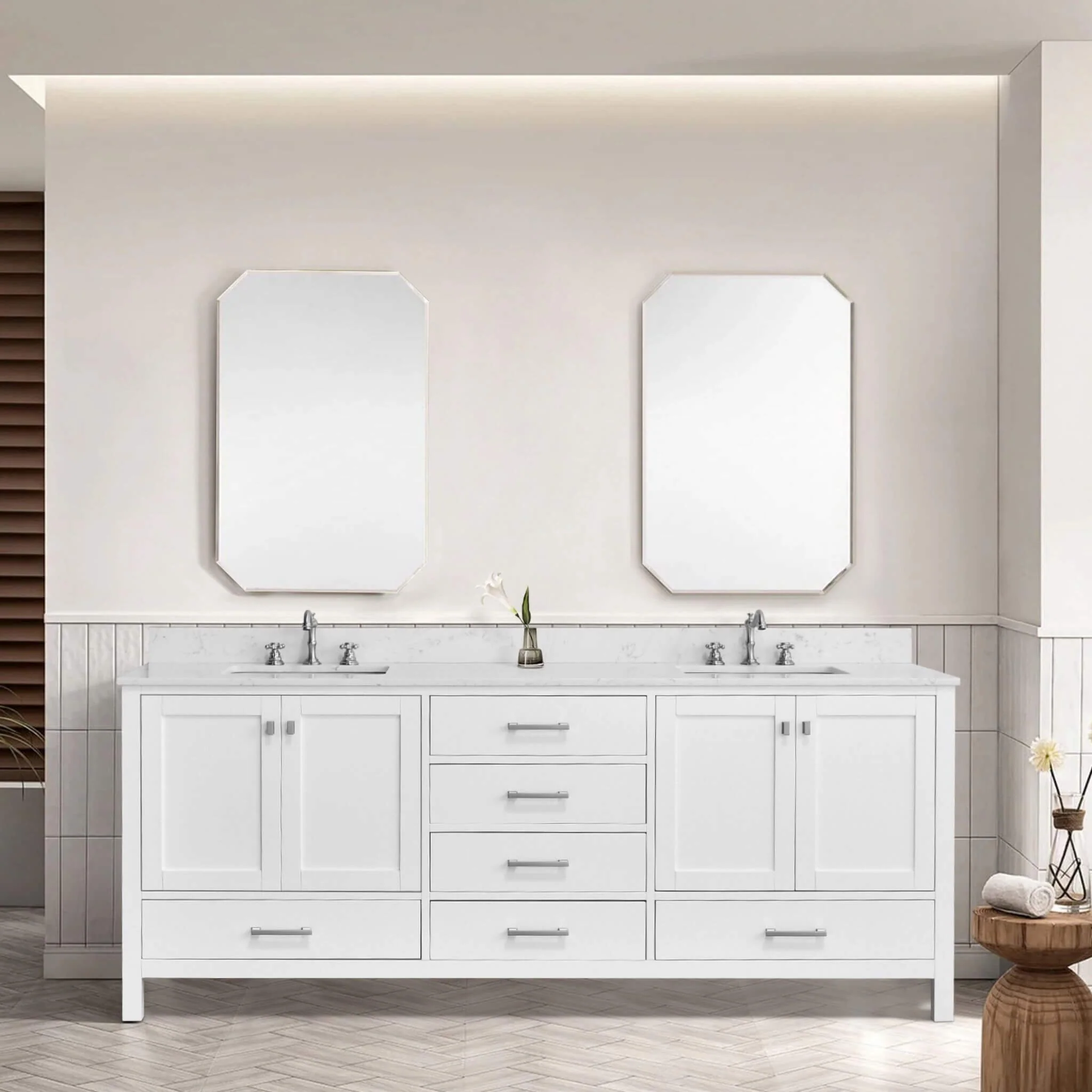 Alora 84-Inch Double Basin Freestanding Bathroom Vanity With Solid Wood Frame [No Faucet] (SAK81794) - Image 6