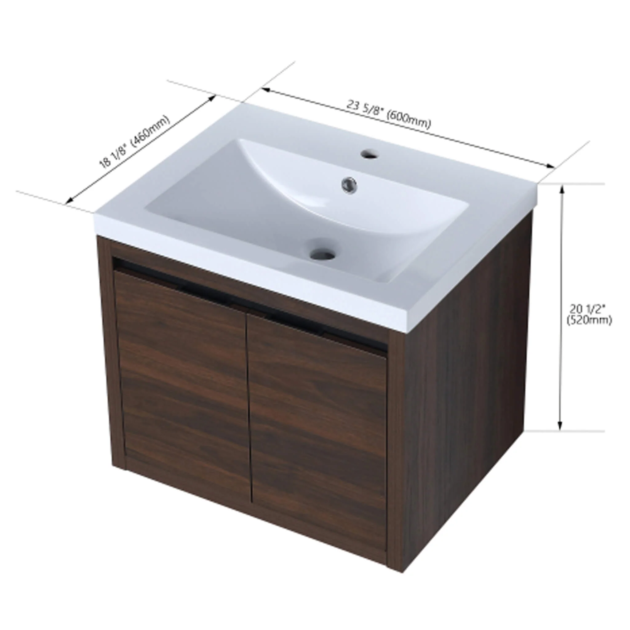 Alora Floating Walnut Bathroom Vanity With Resin Sink Soft Close Doors (SAK62941) - Image 12