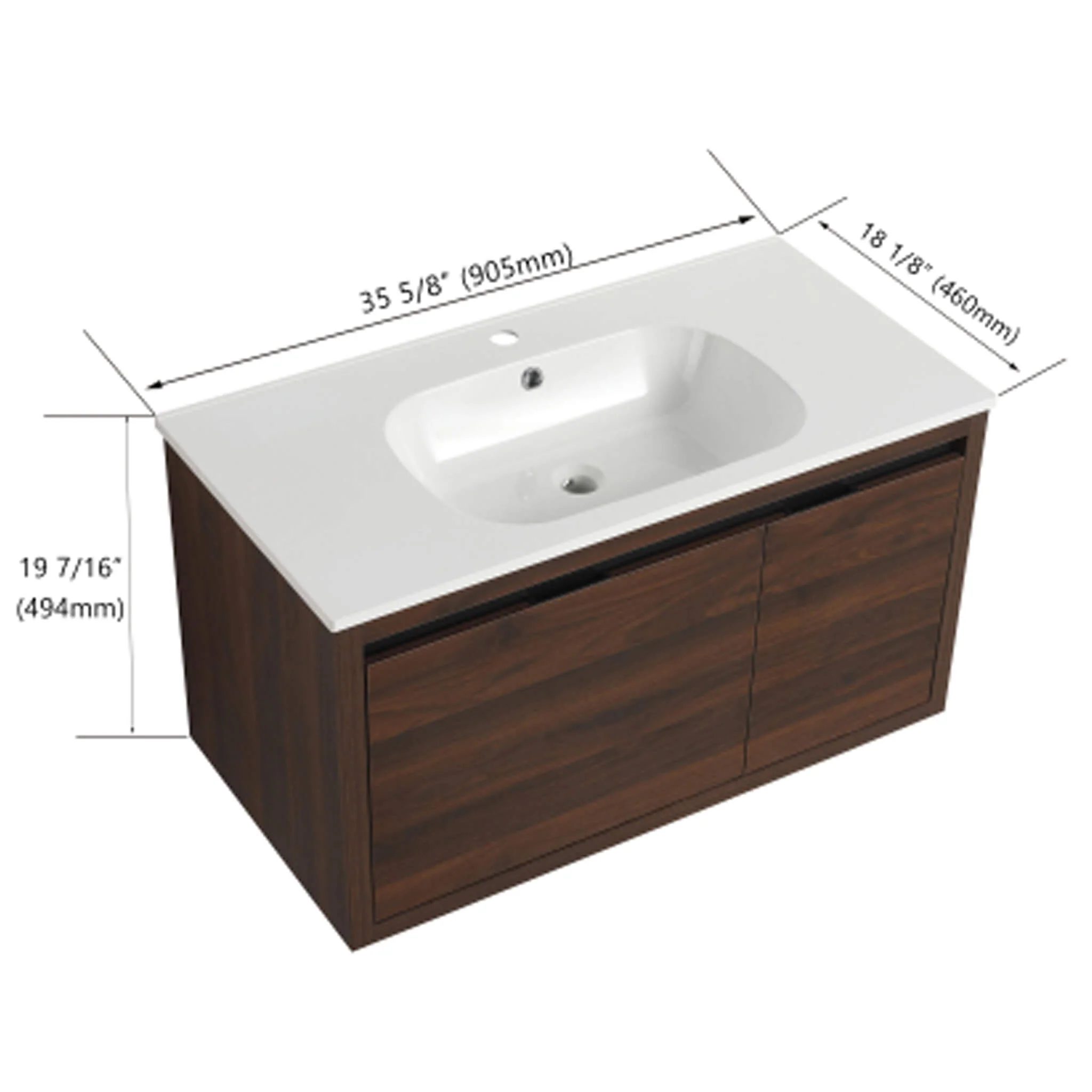 Alora Floating Walnut Bathroom Vanity With Resin Sink Soft Close Doors (SAK62941) - Image 14