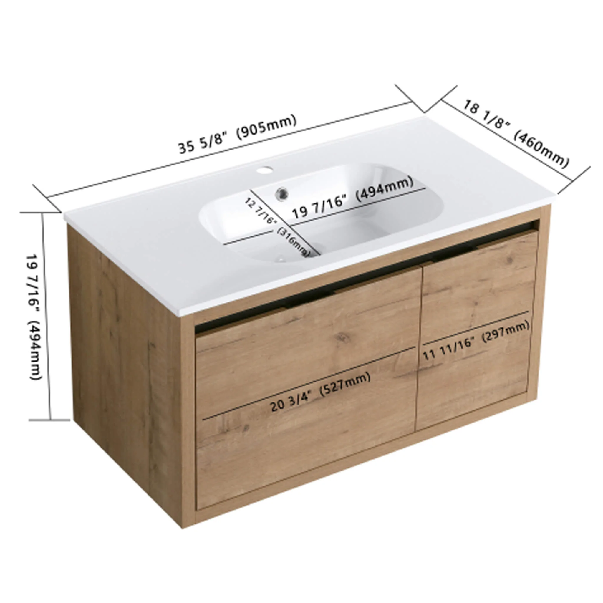 Alora Floating Walnut Bathroom Vanity With Resin Sink Soft Close Doors (SAK62941) - Image 15