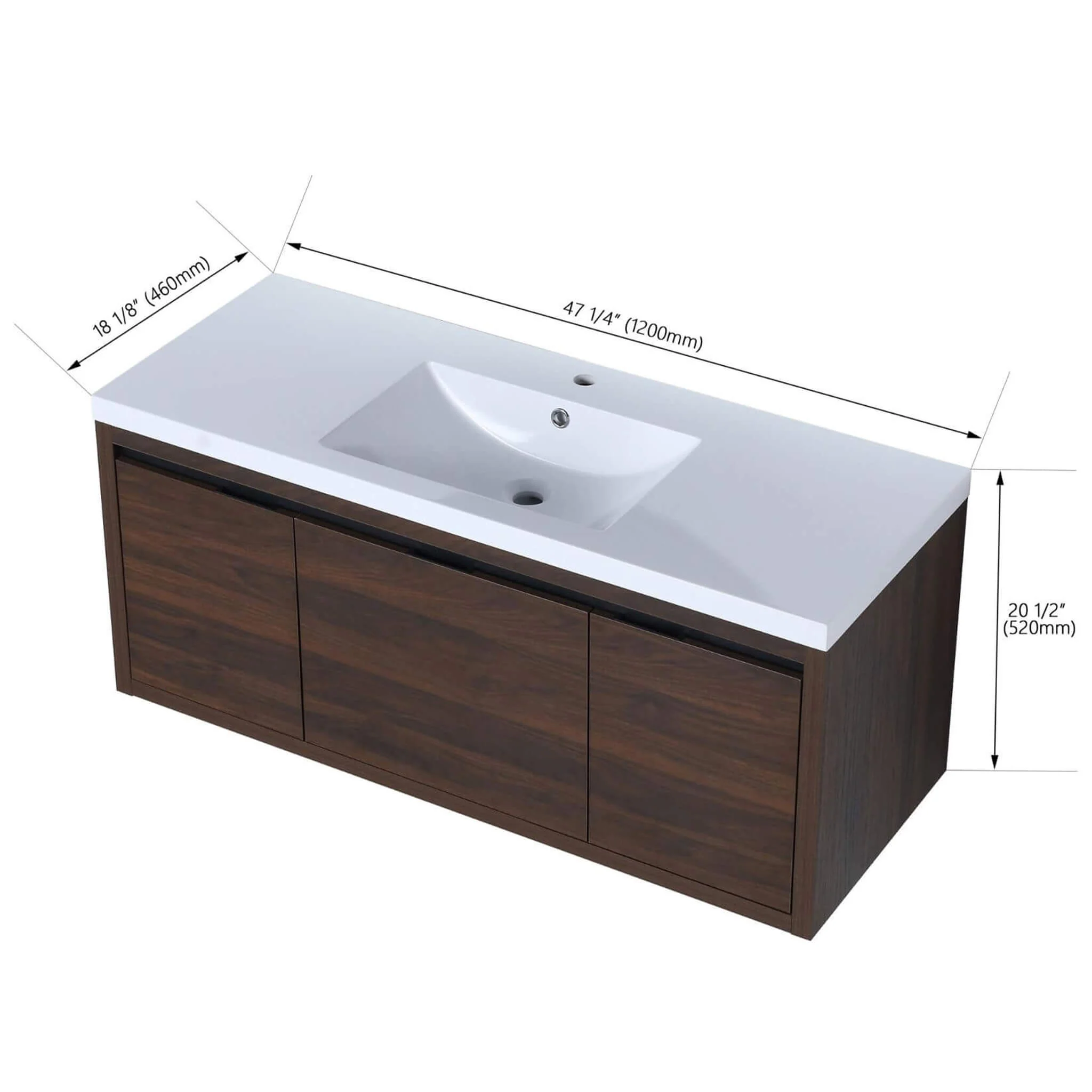 Alora Floating Walnut Bathroom Vanity With Resin Sink Soft Close Doors (SAK62941) - Image 16