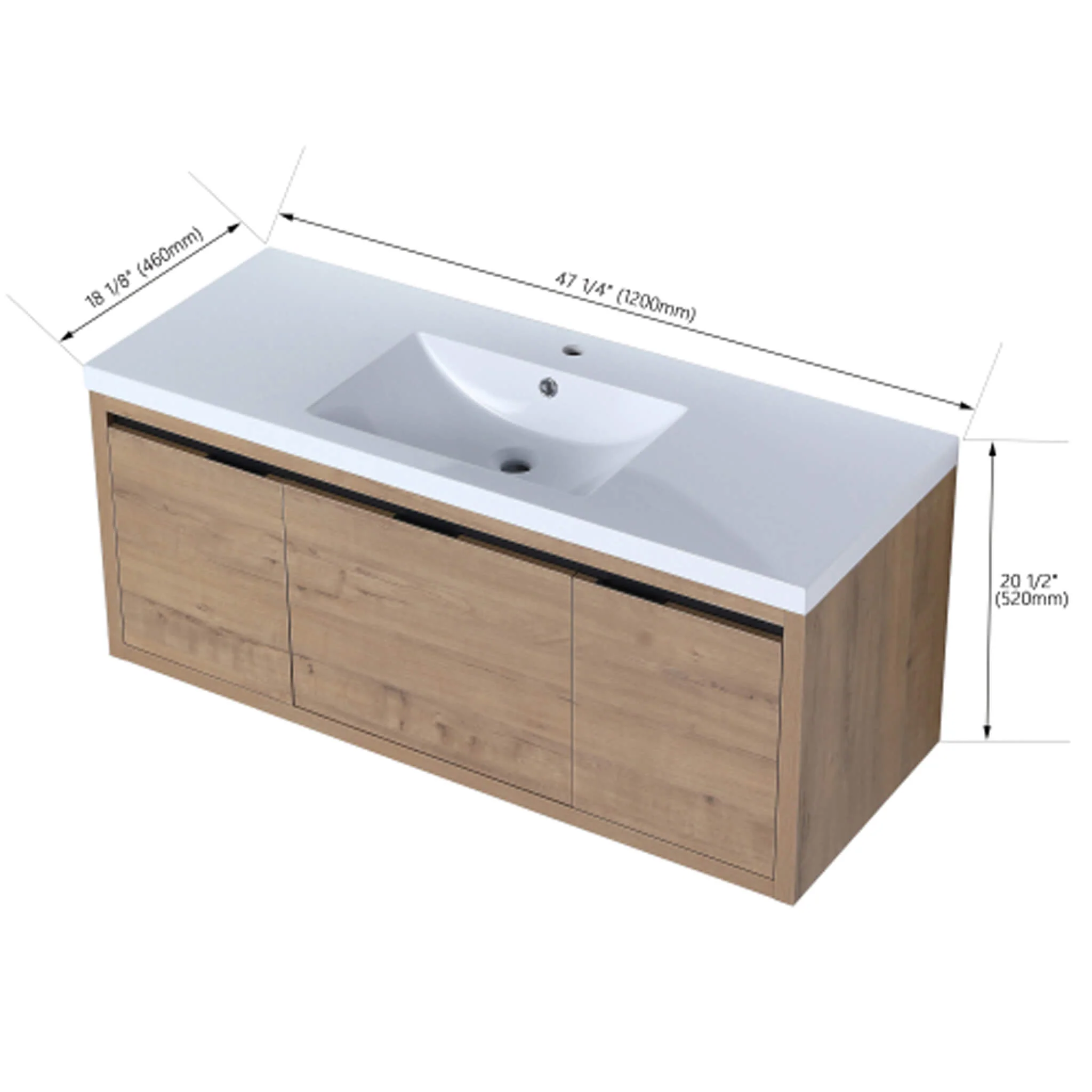 Alora Floating Walnut Bathroom Vanity With Resin Sink Soft Close Doors (SAK62941) - Image 17