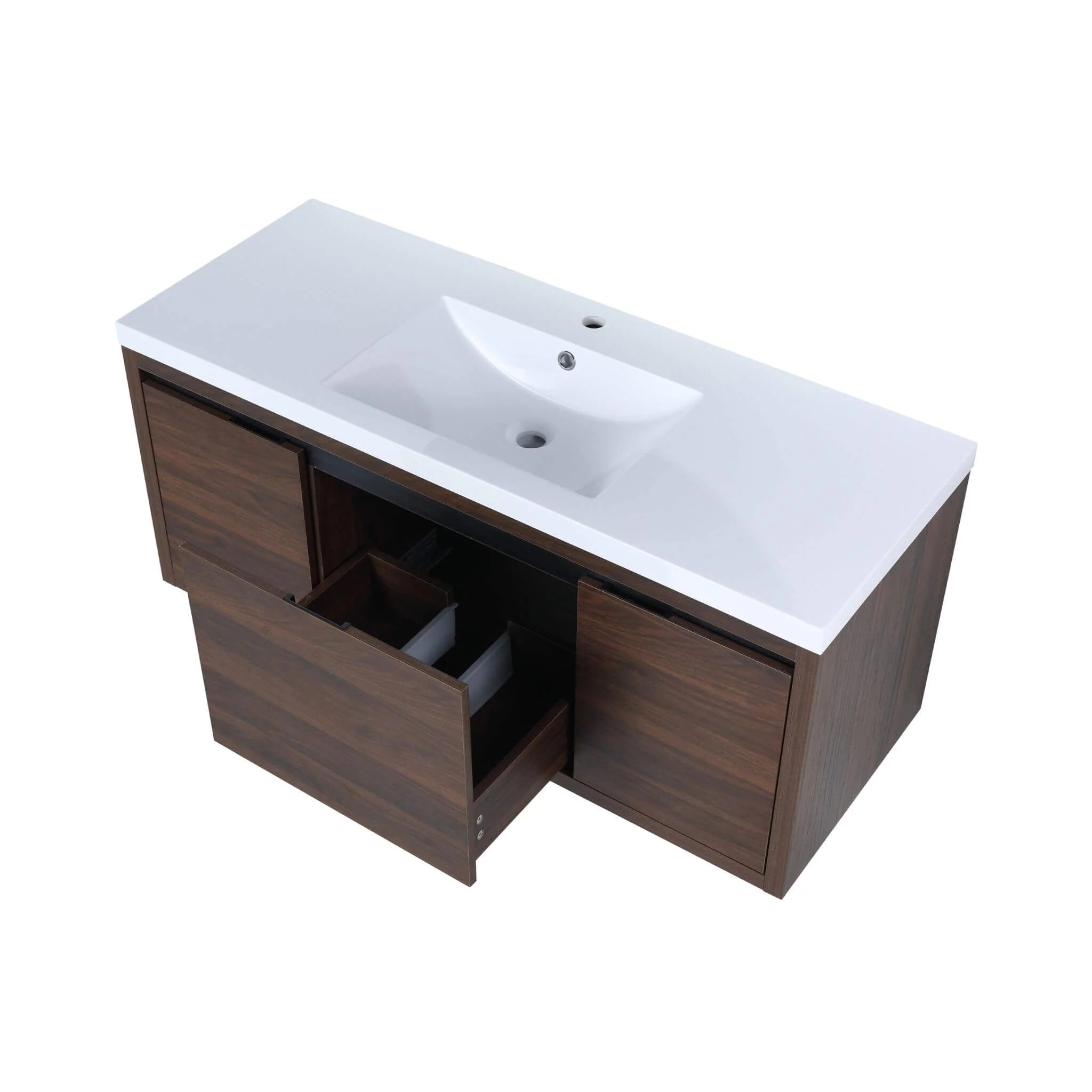 Alora Floating Walnut Bathroom Vanity With Resin Sink Soft Close Doors (SAK62941) - Image 7