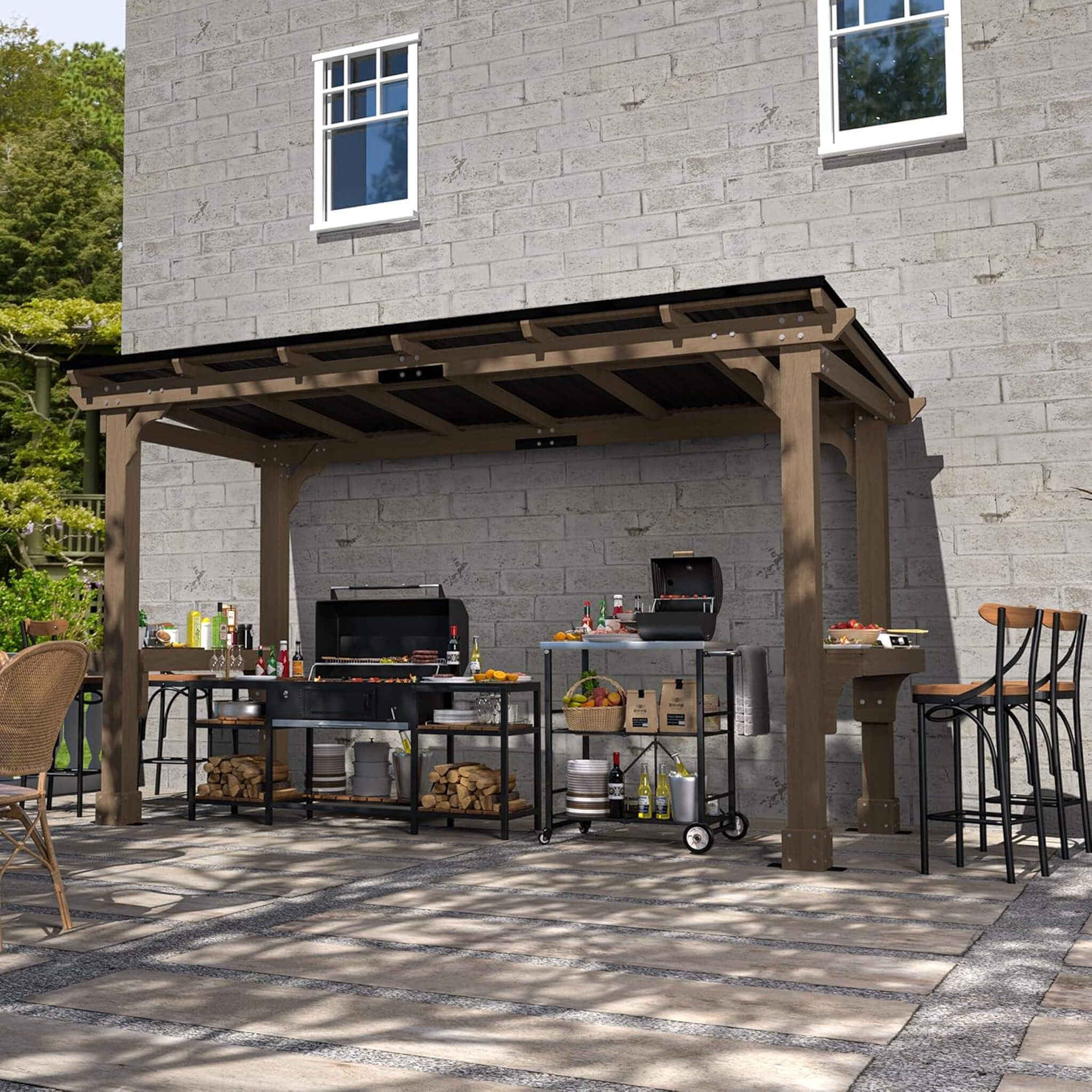Alora Heavy-Duty Premium Wooden Grill Gazebo With Sloped Metal Roof (SAK61583) - Image 11
