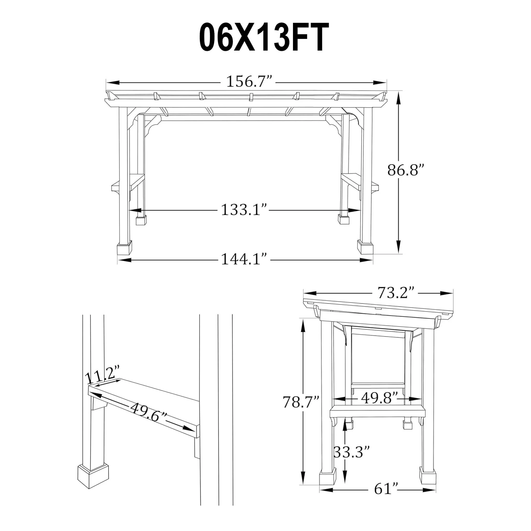 Alora Heavy-Duty Premium Wooden Grill Gazebo With Sloped Metal Roof (SAK61583) - Image 12