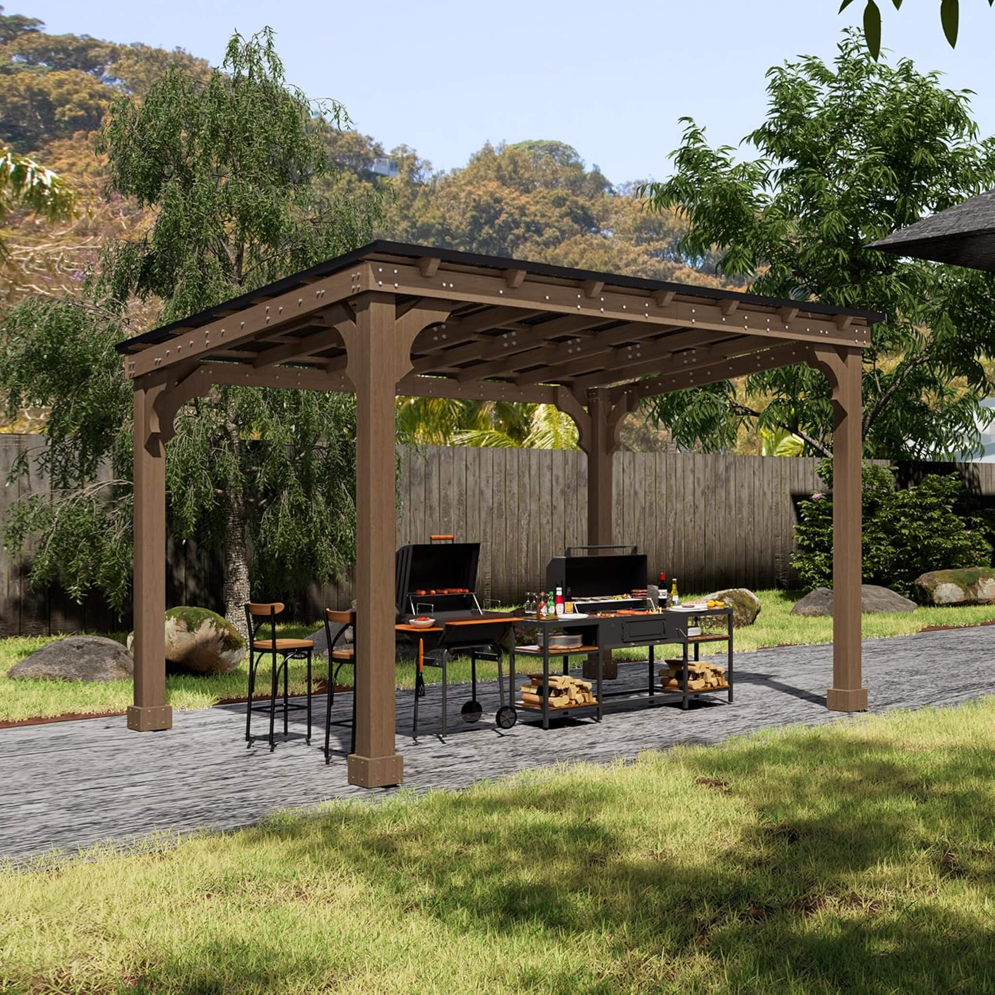 Alora Heavy-Duty Premium Wooden Grill Gazebo With Sloped Metal Roof (SAK61583) - Image 15