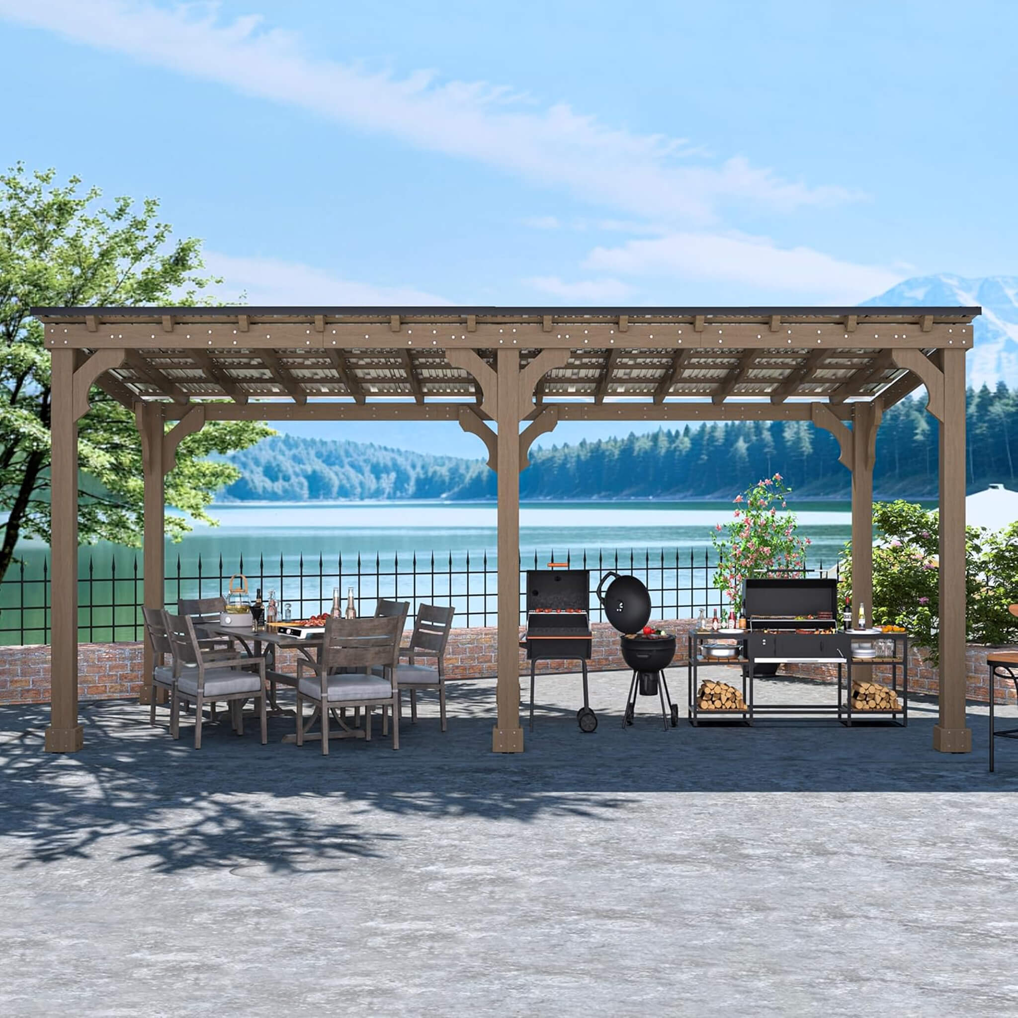 Alora Heavy-Duty Premium Wooden Grill Gazebo With Sloped Metal Roof (SAK61583) - Image 17