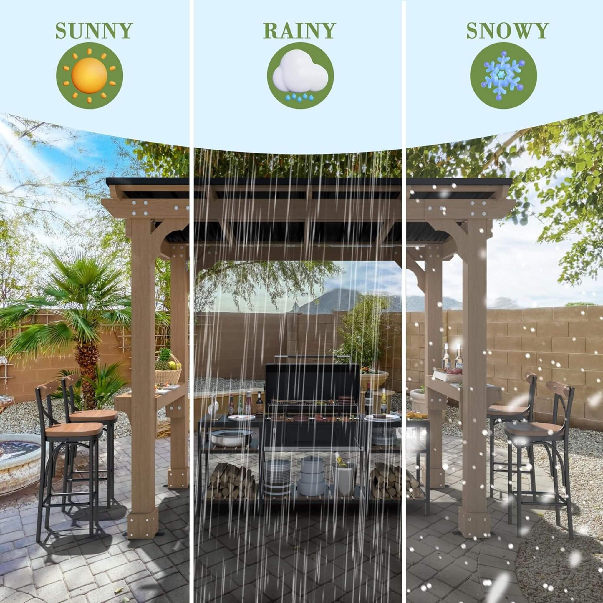 Alora Heavy-Duty Premium Wooden Grill Gazebo With Sloped Metal Roof (SAK61583) - Image 5