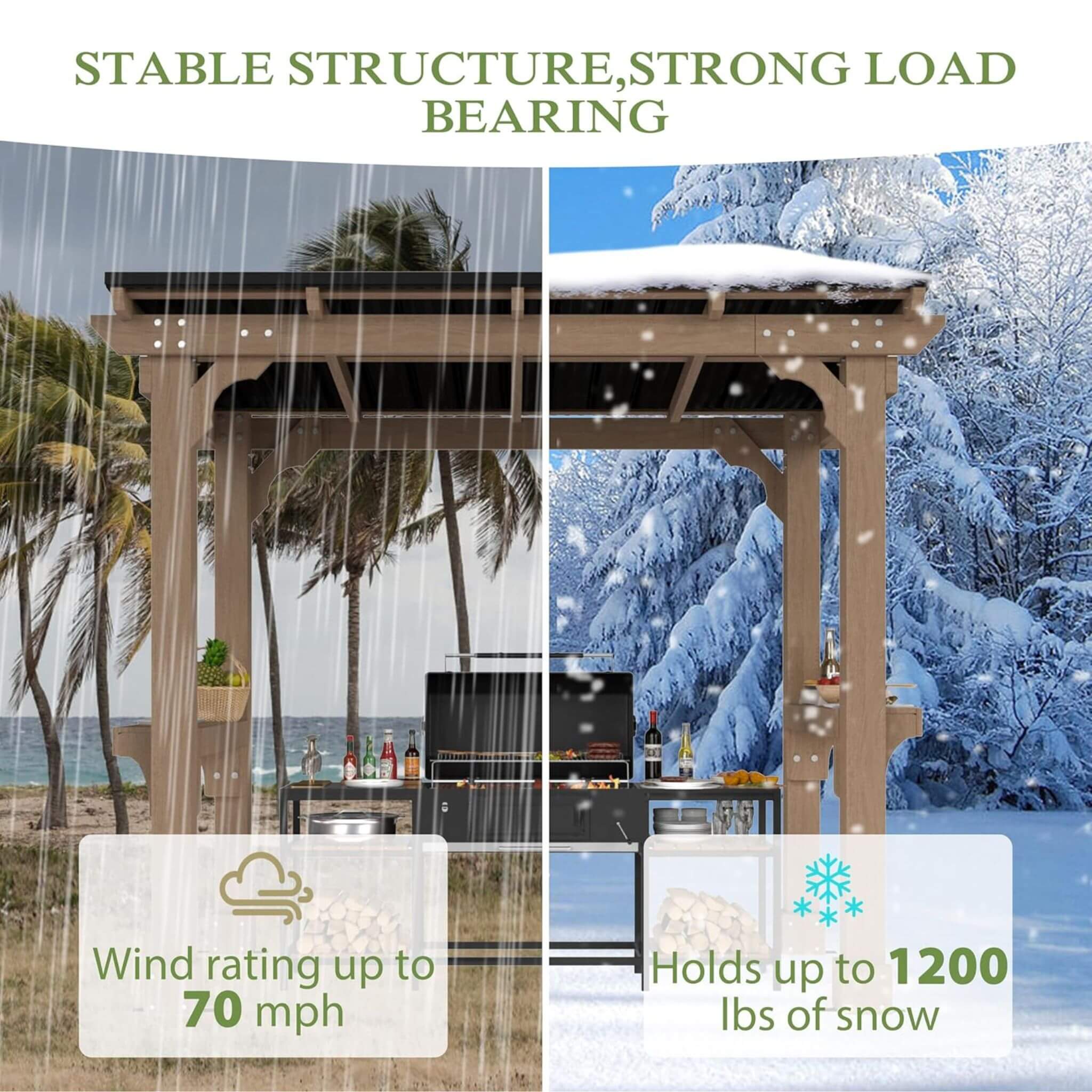 Alora Heavy-Duty Premium Wooden Grill Gazebo With Sloped Metal Roof (SAK61583) - Image 9