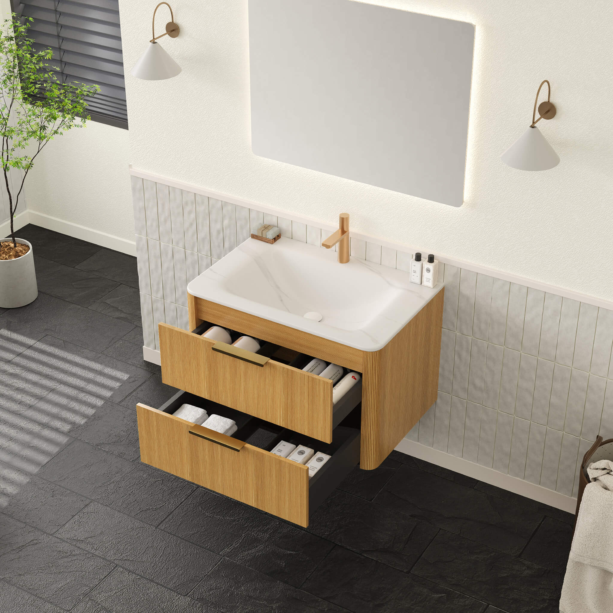 Alora Luxury 30/36-Inch Sintered Stone Floating Bathroom Vanity With Sink (SAK62871) - Image 3