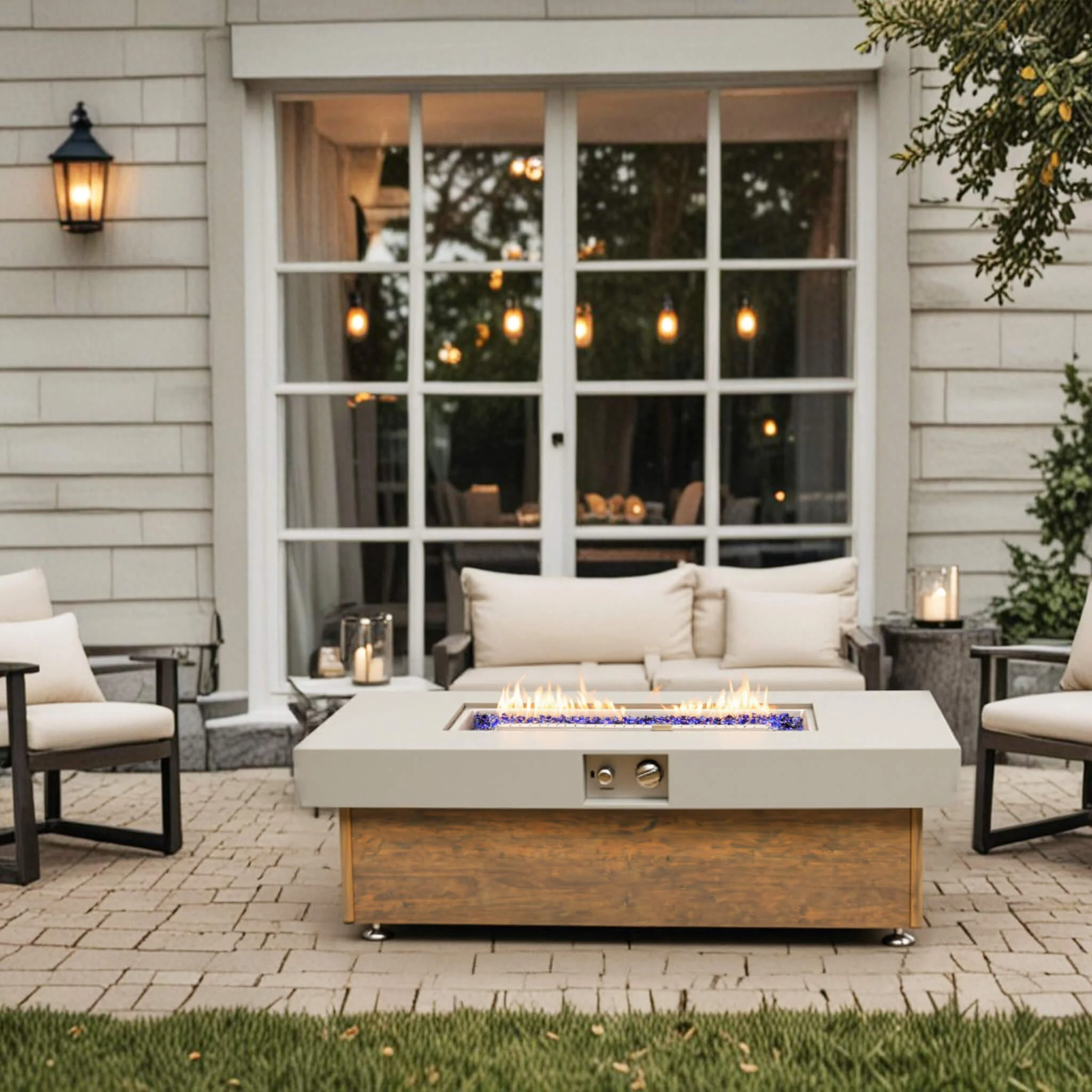 Alora Luxury 48-Inch Outdoor Wood Grain Iron Fire Pit Table With Lava Rocks (SAK37905) - Image 12