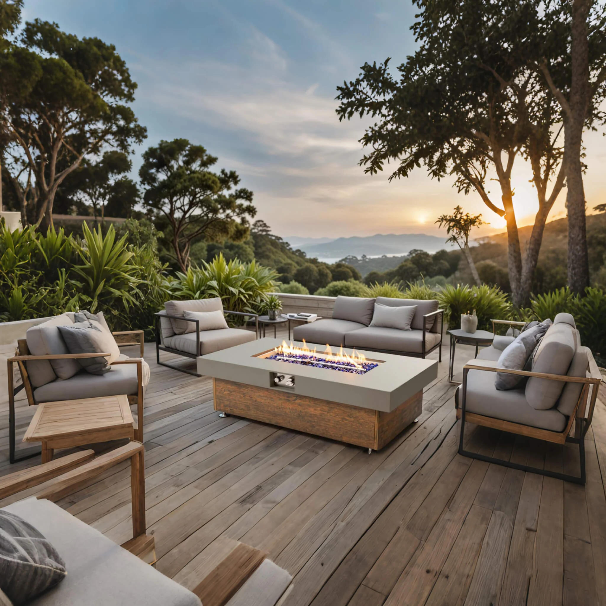 Alora Luxury 48-Inch Outdoor Wood Grain Iron Fire Pit Table With Lava Rocks (SAK37905) - Image 4