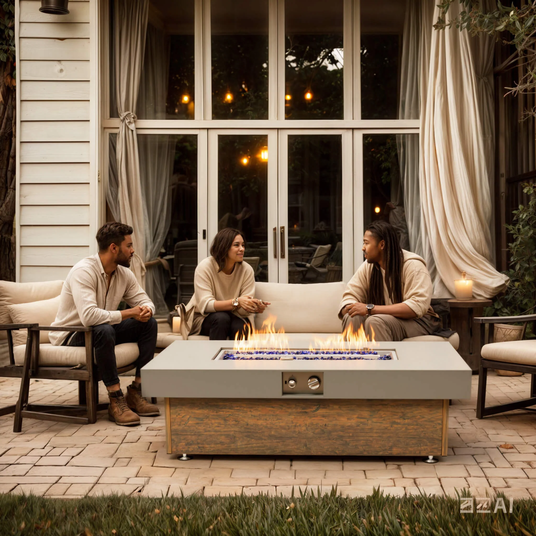 Alora Luxury 48-Inch Outdoor Wood Grain Iron Fire Pit Table With Lava Rocks (SAK37905) - Image 9