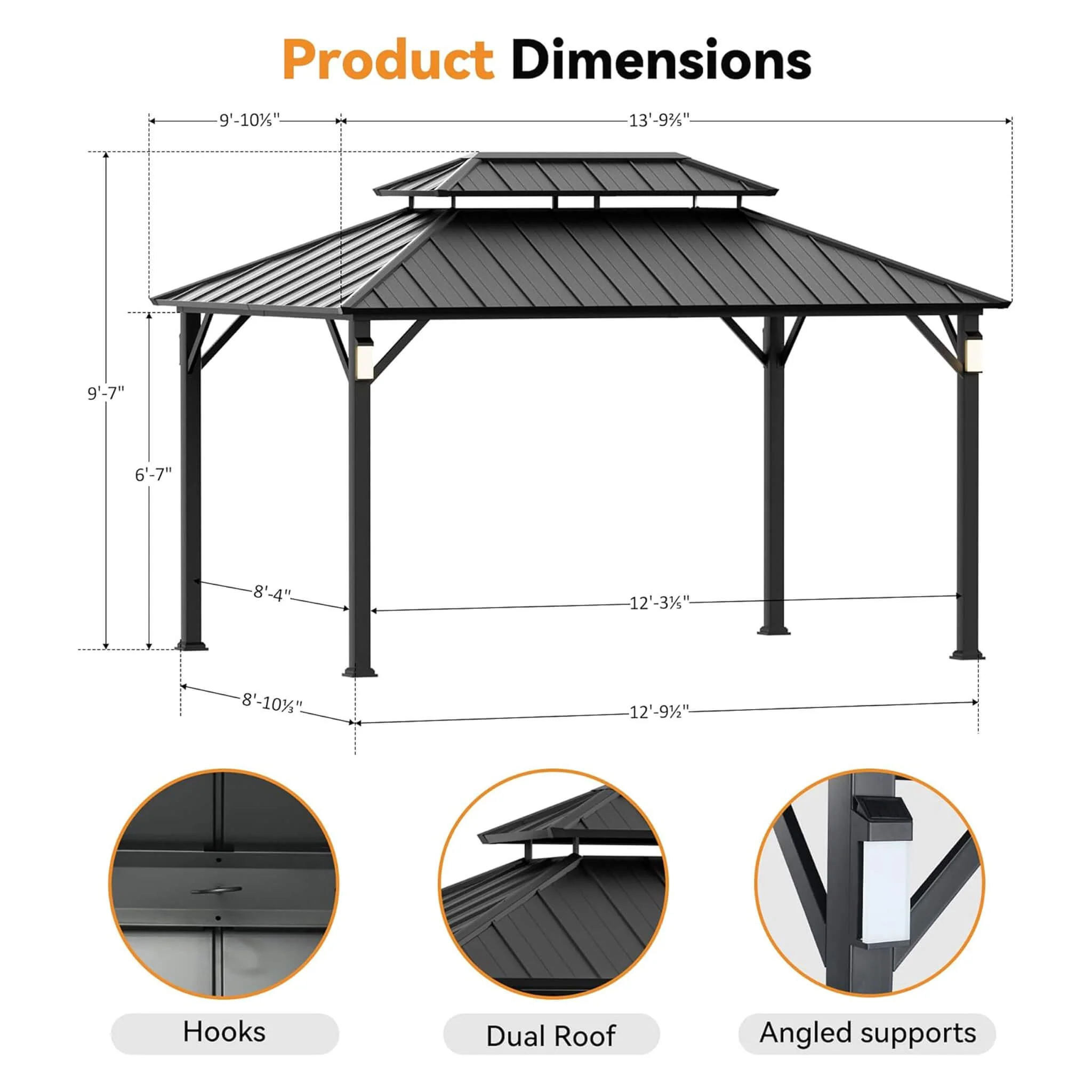Alora Luxury Double Roof Hardtop Aluminum Gazebo With Decor Hooks, Mosquito Nettings, And LED Lights (SAK91824) - Image 11