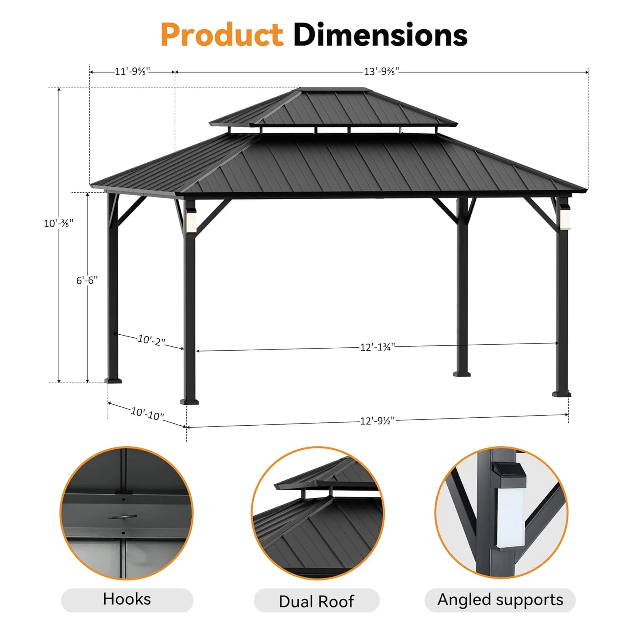 Alora Luxury Double Roof Hardtop Aluminum Gazebo With Decor Hooks, Mosquito Nettings, And LED Lights (SAK91824) - Image 13
