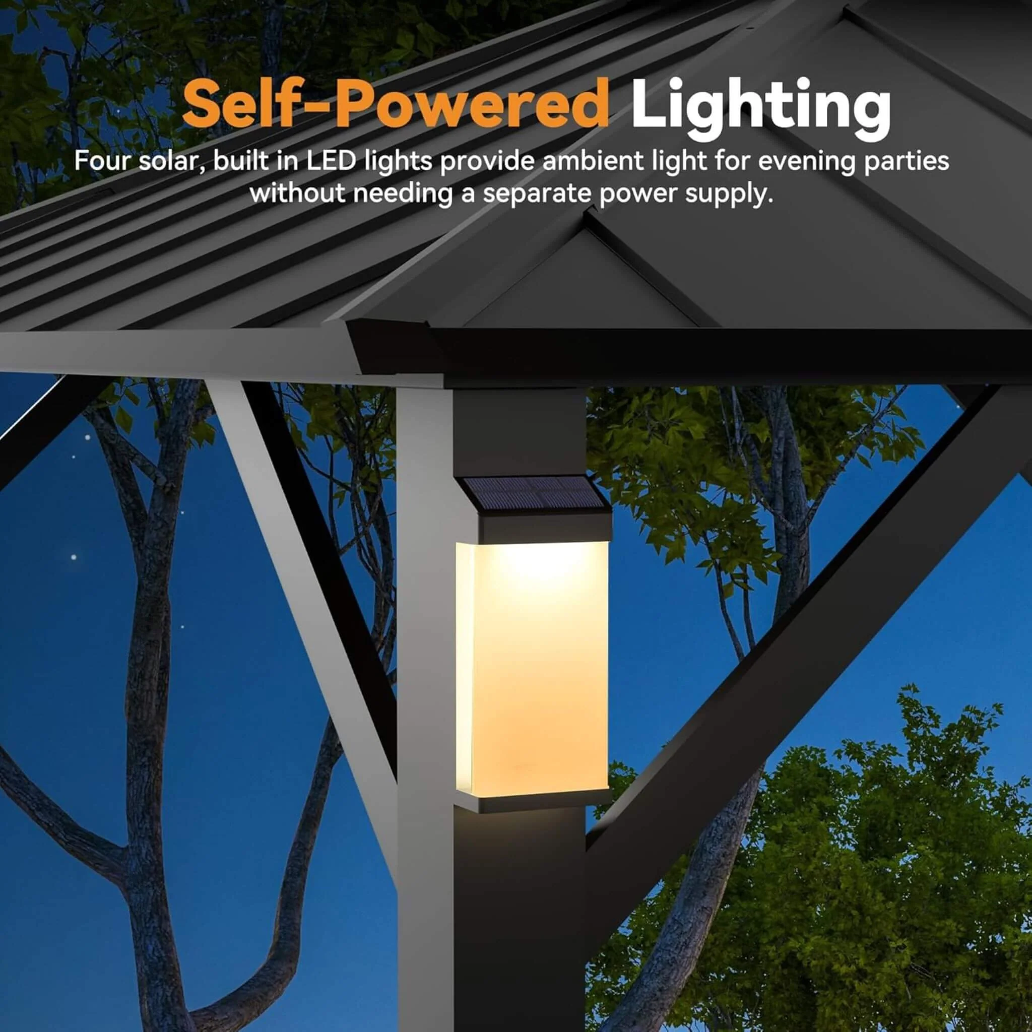 Alora Luxury Double Roof Hardtop Aluminum Gazebo With Decor Hooks, Mosquito Nettings, And LED Lights (SAK91824) - Image 8