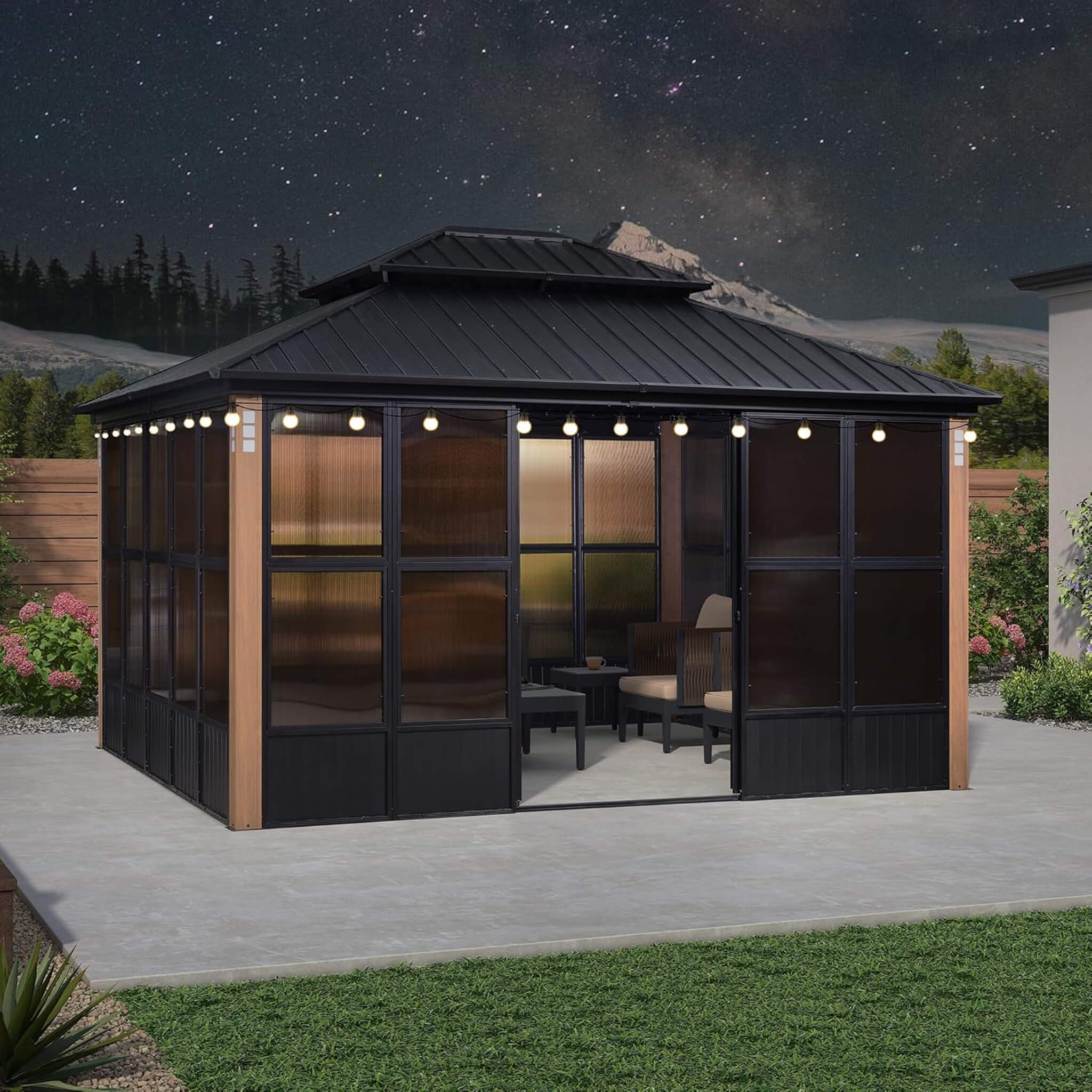 Alora Oasis Luxury Heavy-Duty Hardtop Sunroom With Aluminum Frame And LED Lights (SAK79102) - Image 11