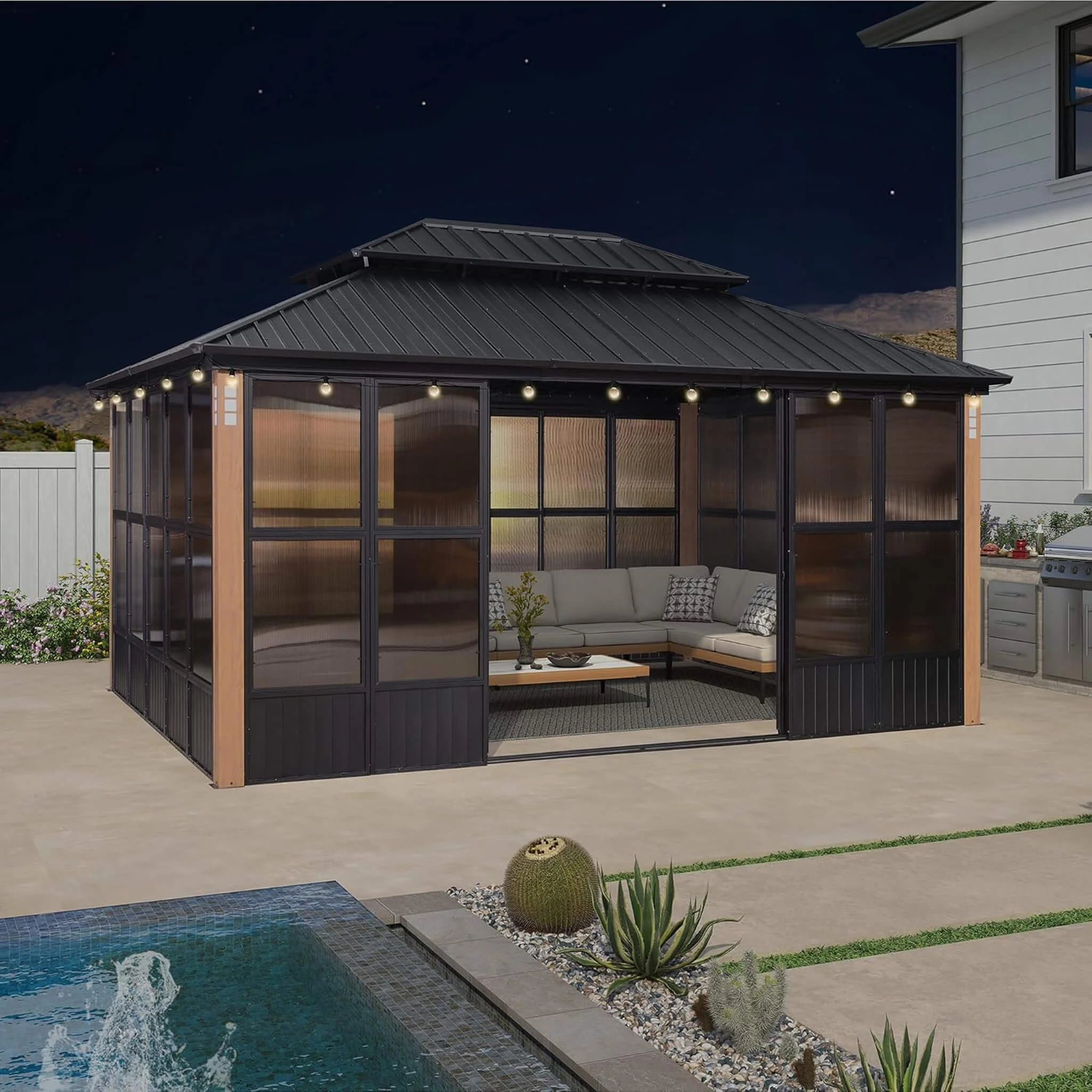 Alora Oasis Luxury Heavy-Duty Hardtop Sunroom With Aluminum Frame And LED Lights (SAK79102) - Image 12