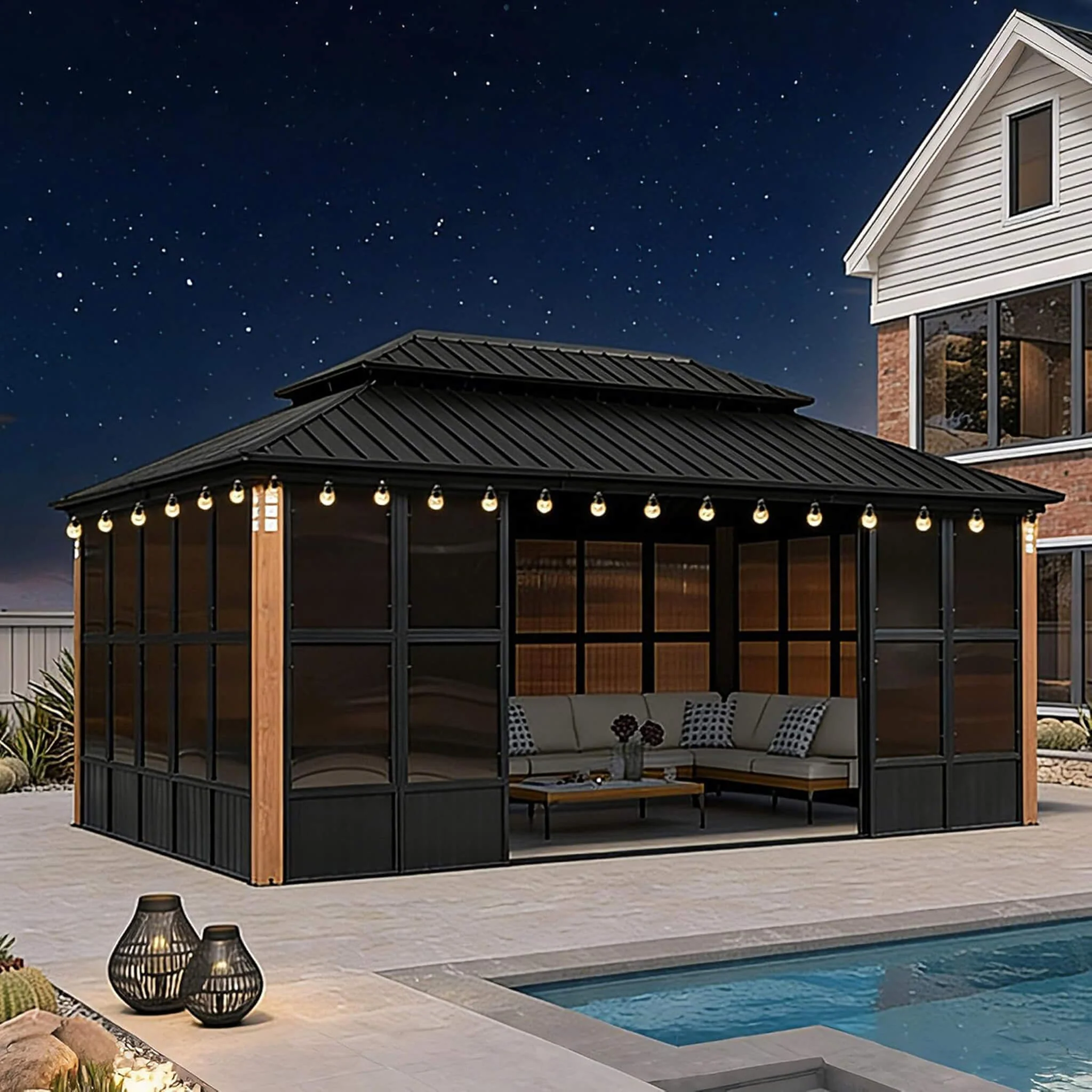 Alora Oasis Luxury Heavy-Duty Hardtop Sunroom With Aluminum Frame And LED Lights (SAK79102) - Image 13