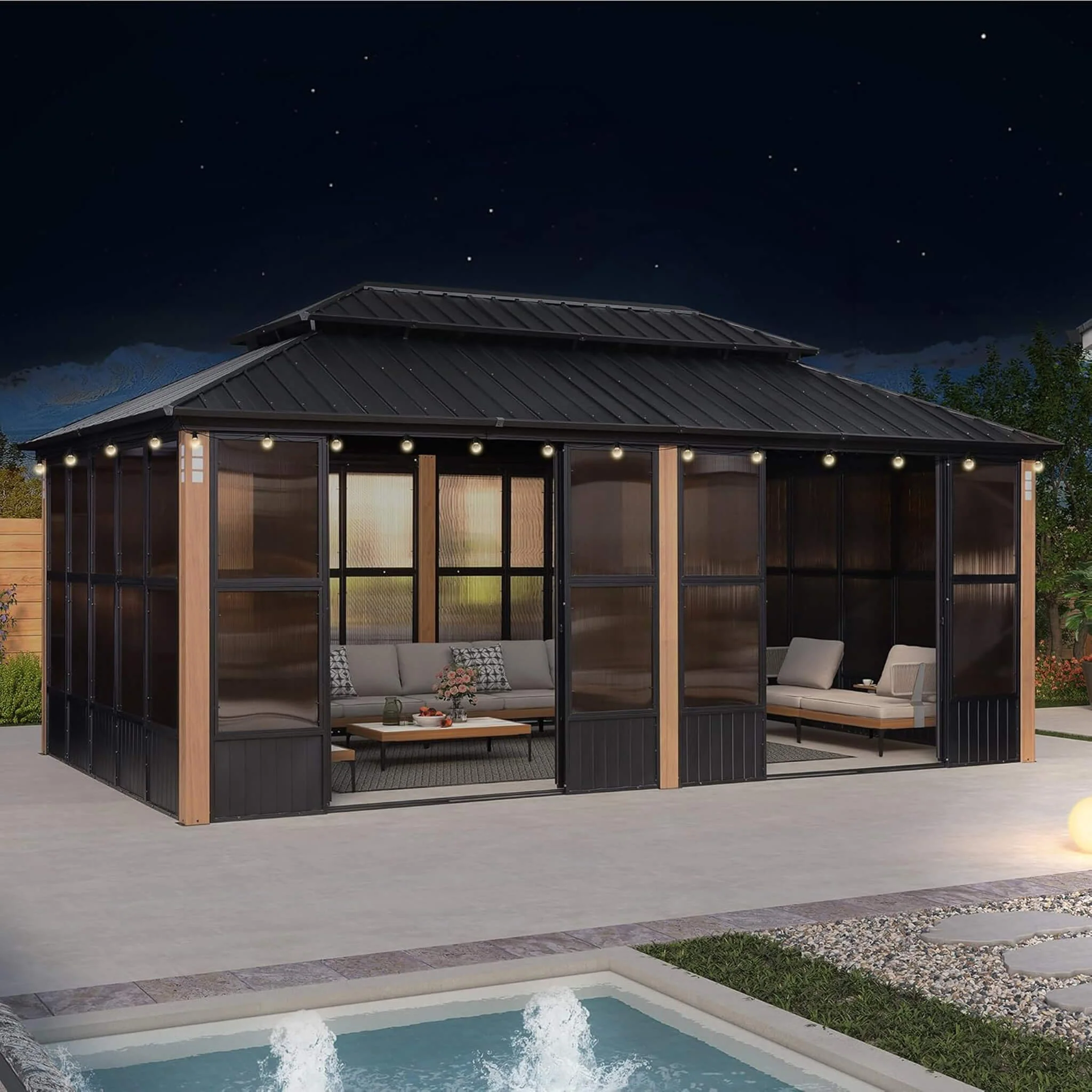 Alora Oasis Luxury Heavy-Duty Hardtop Sunroom With Aluminum Frame And LED Lights (SAK79102) - Image 14