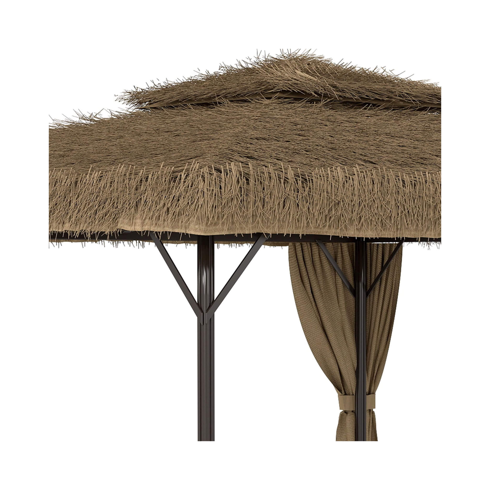 Alora Outdoor Double Canopy Aluminum Patio Gazebo With Hawaiian Thatch Roof (SAK39068) - Image 10