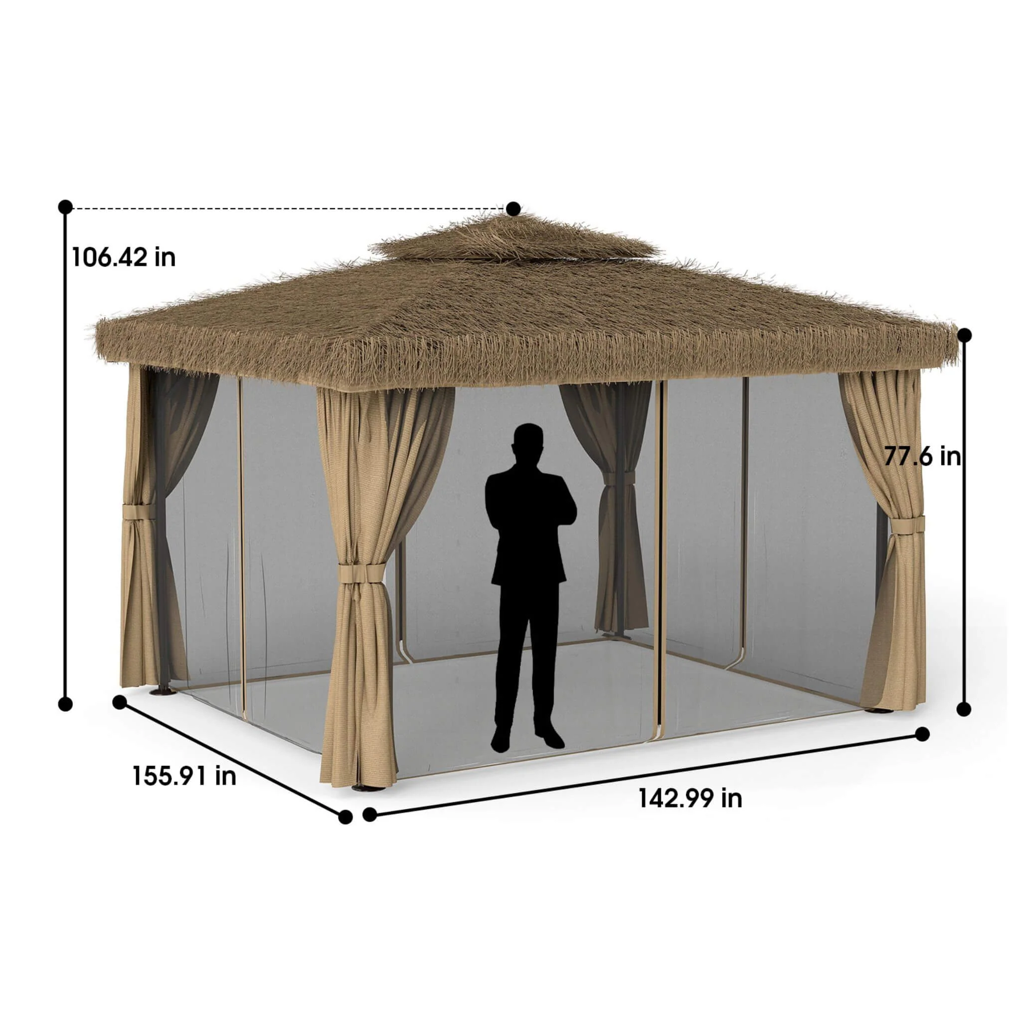 Alora Outdoor Double Canopy Aluminum Patio Gazebo With Hawaiian Thatch Roof (SAK39068) - Image 16