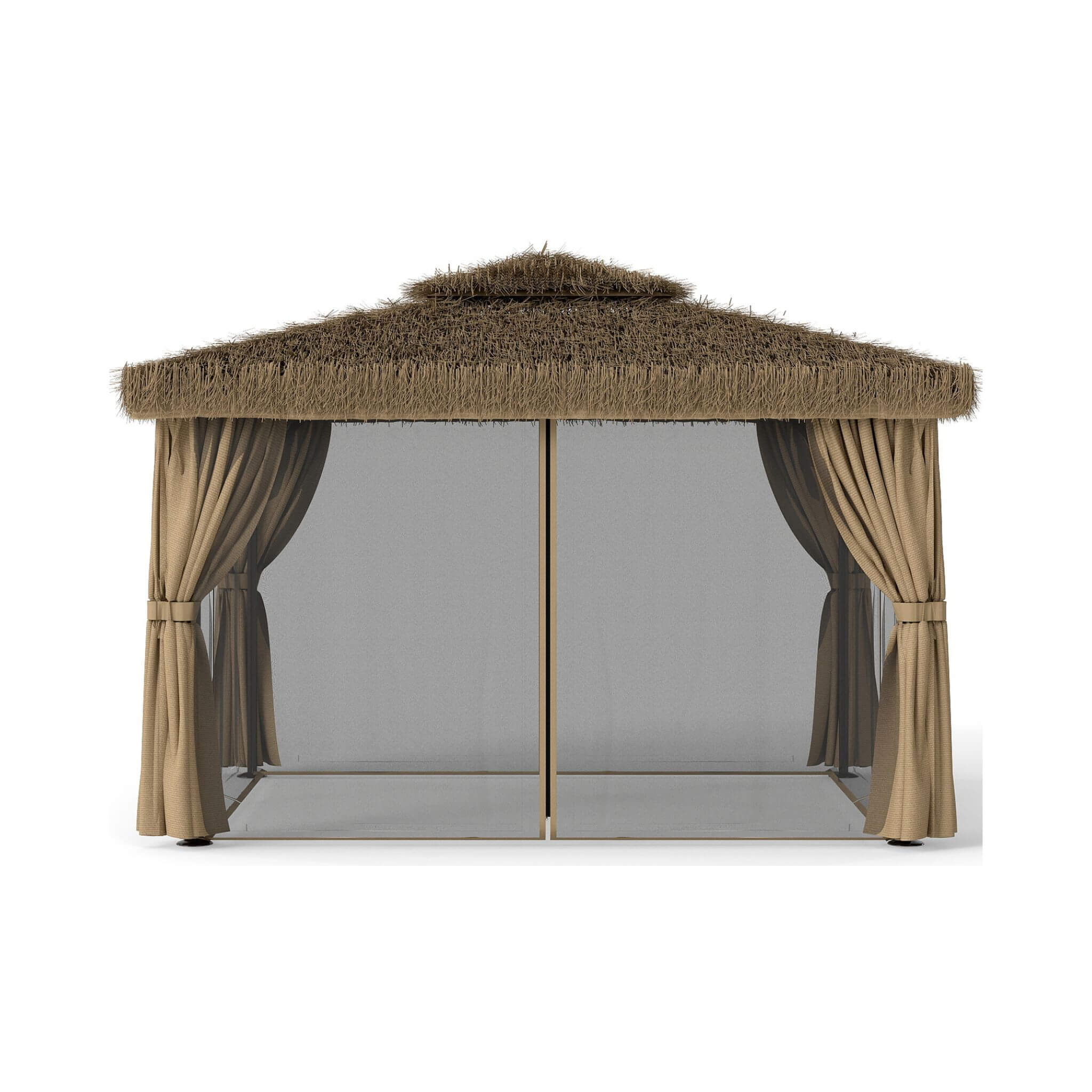 Alora Outdoor Double Canopy Aluminum Patio Gazebo With Hawaiian Thatch Roof (SAK39068) - Image 3