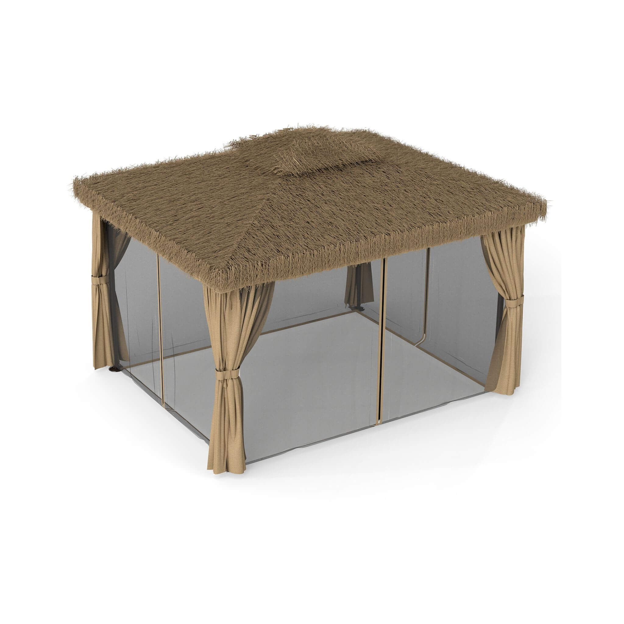 Alora Outdoor Double Canopy Aluminum Patio Gazebo With Hawaiian Thatch Roof (SAK39068) - Image 5
