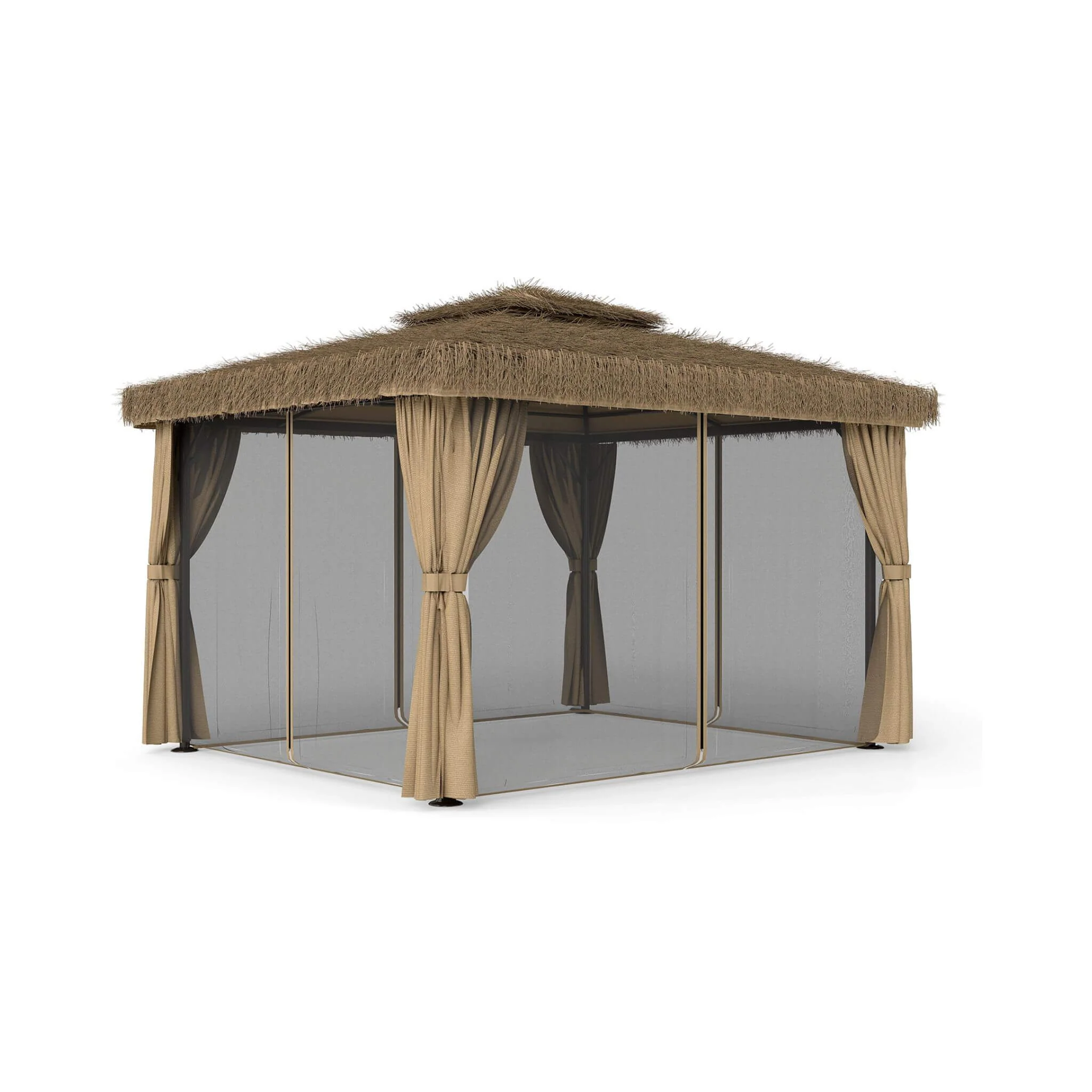 Alora Outdoor Double Canopy Aluminum Patio Gazebo With Hawaiian Thatch Roof (SAK39068) - Image 7