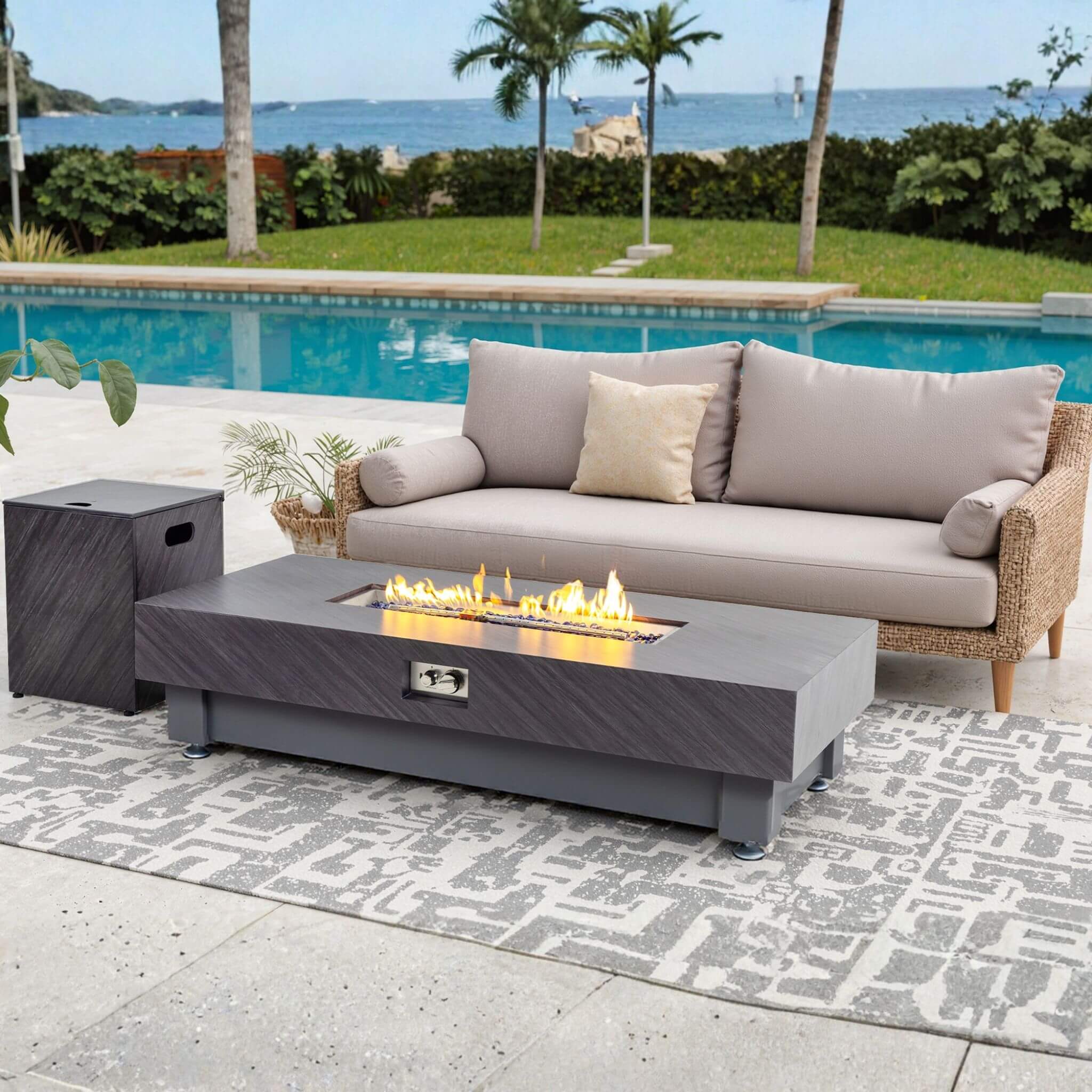 Alora Premium 60-Inch Rectangular Outdoor Modern Propane Fire Pit Table With Rain Cover (SAK91273) - Image 14