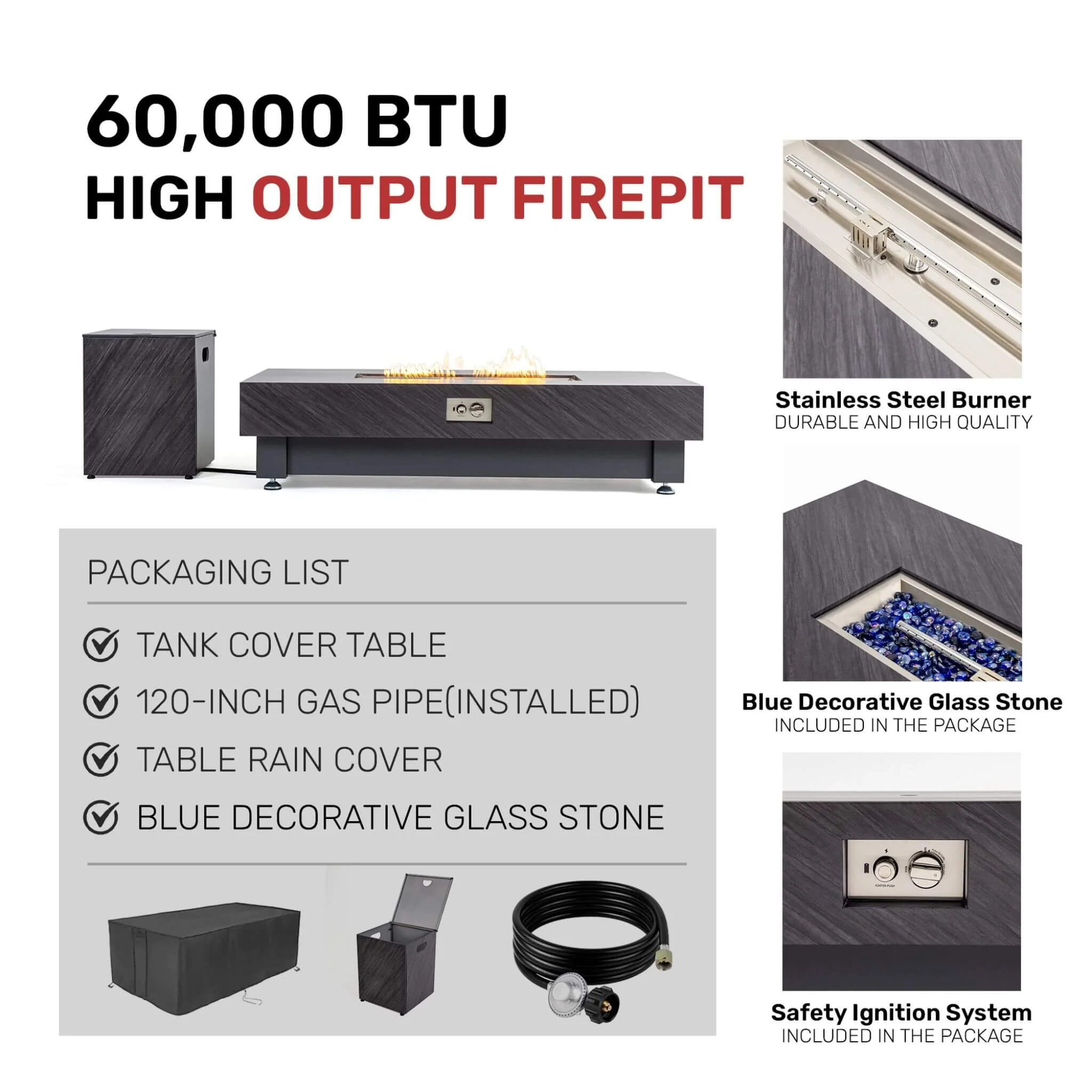Alora Premium 60-Inch Rectangular Outdoor Modern Propane Fire Pit Table With Rain Cover (SAK91273) - Image 25