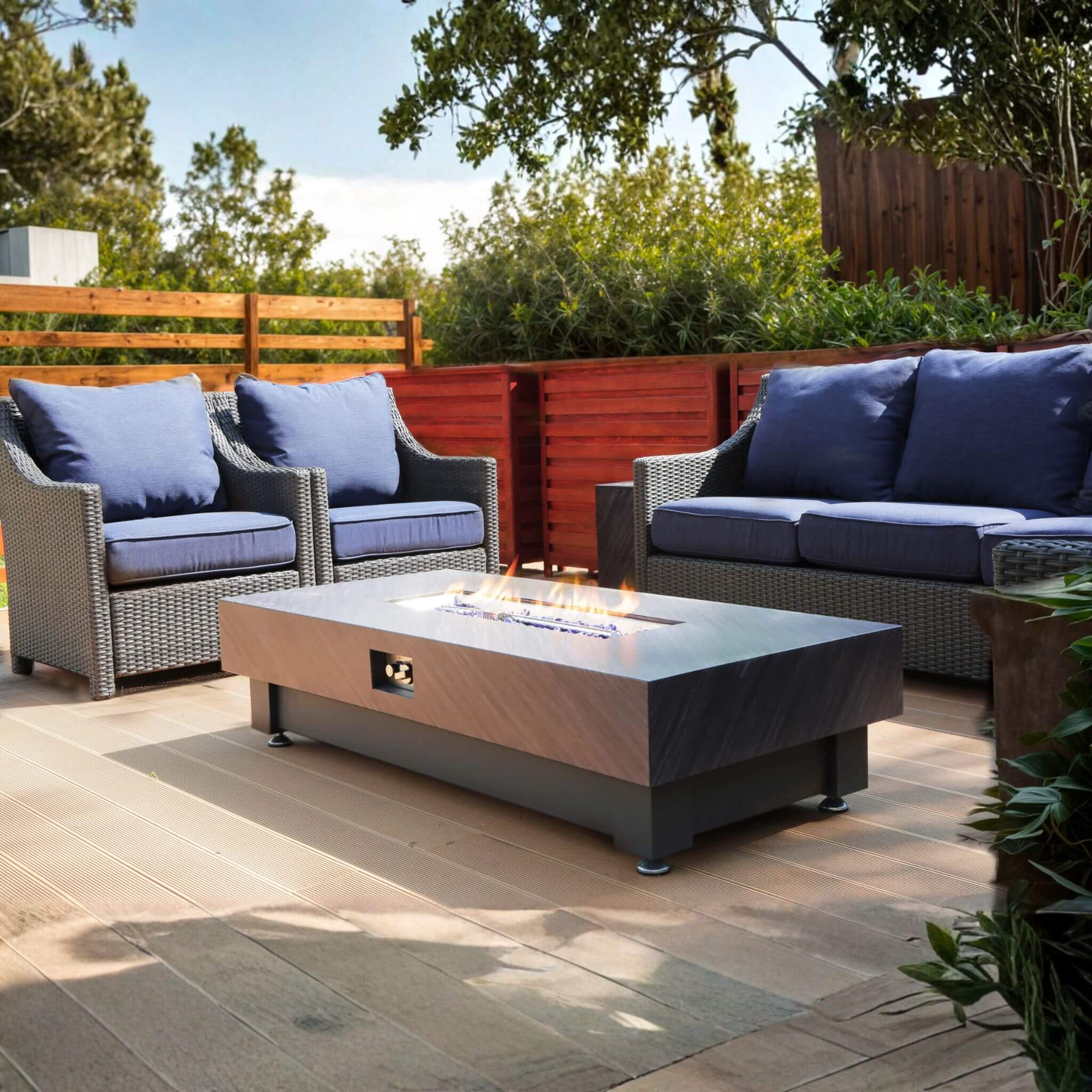 Alora Premium 60-Inch Rectangular Outdoor Modern Propane Fire Pit Table With Rain Cover (SAK91273) - Image 3