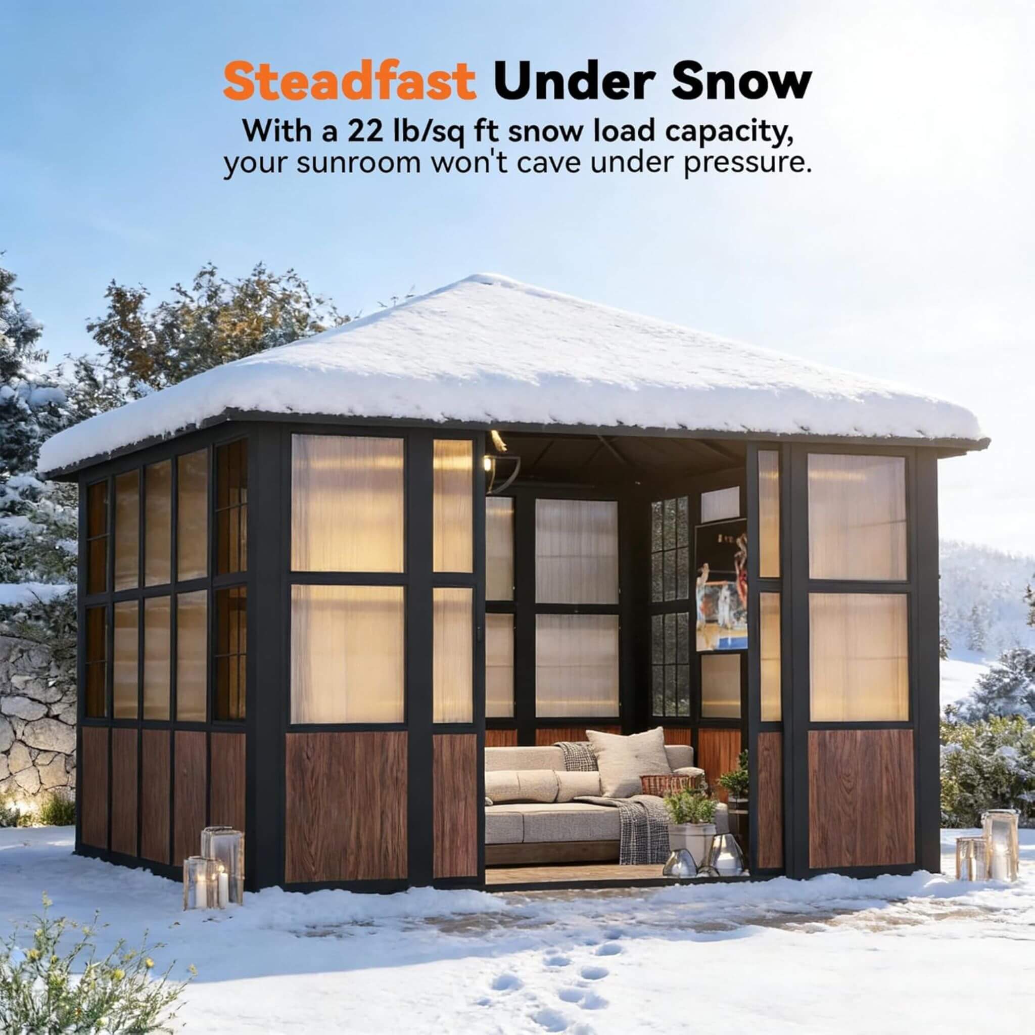 Alora Premium Hardtop Aluminum Sunroom Solarium With TV Mount And Sliding Doors (SAK60439) - Image 5
