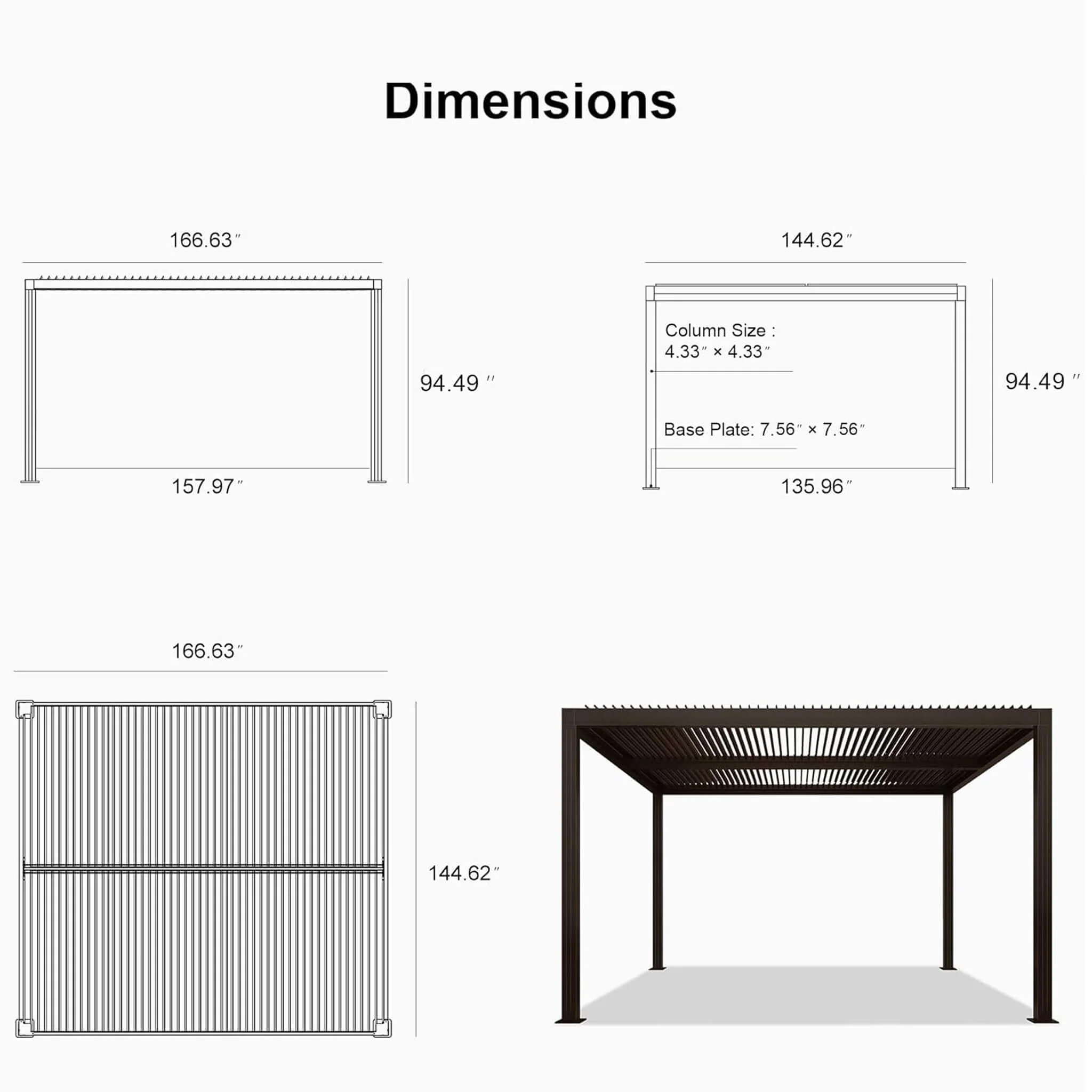 Alora Premium Outdoor Aluminum Louvered Patio Pergola With LED Lights [PERGOLA ONLY] (SAK24896) - Image 11