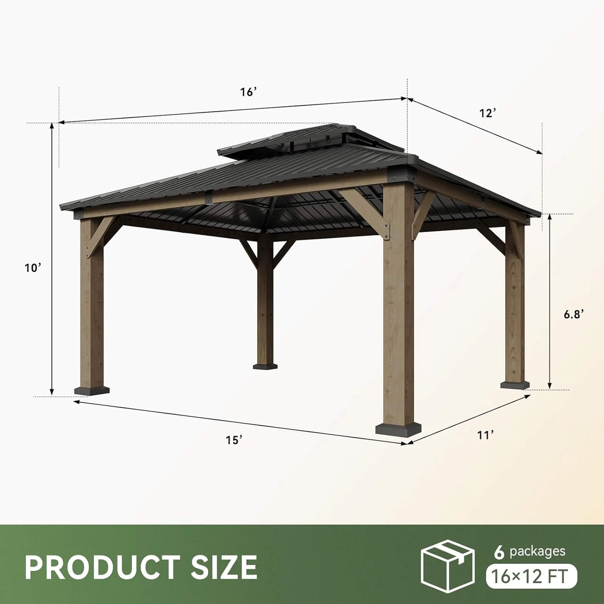 Alora Premium Outdoor Cedar Wood Galvanized Steel Hardtop Gazebo (SAK23907) - Image 11