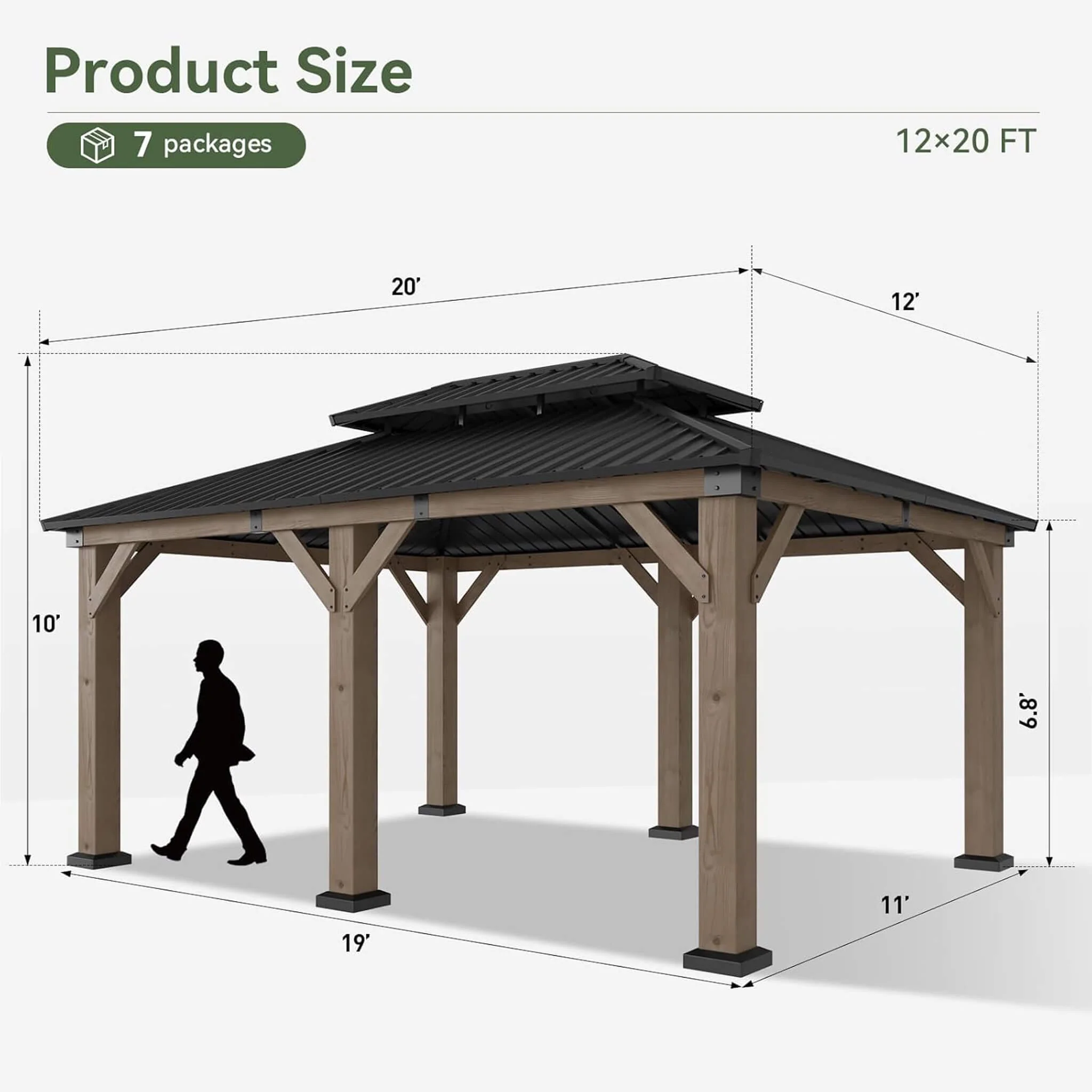 Alora Premium Outdoor Cedar Wood Galvanized Steel Hardtop Gazebo (SAK23907) - Image 12