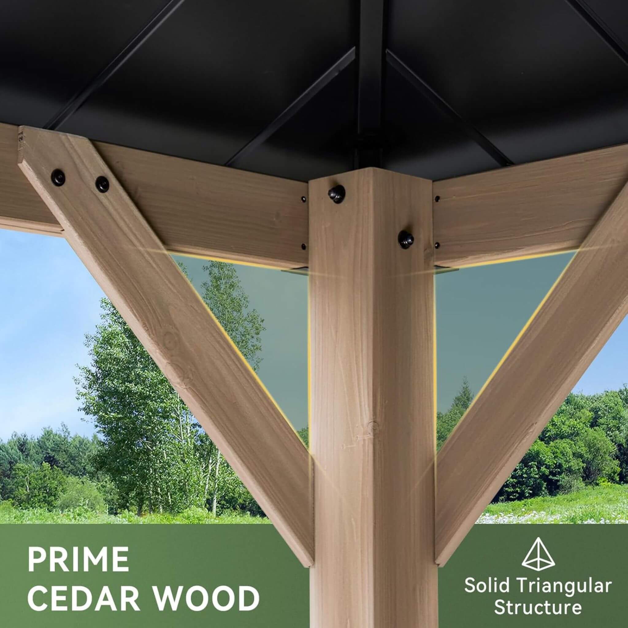 Alora Premium Outdoor Cedar Wood Galvanized Steel Hardtop Gazebo (SAK23907) - Image 5
