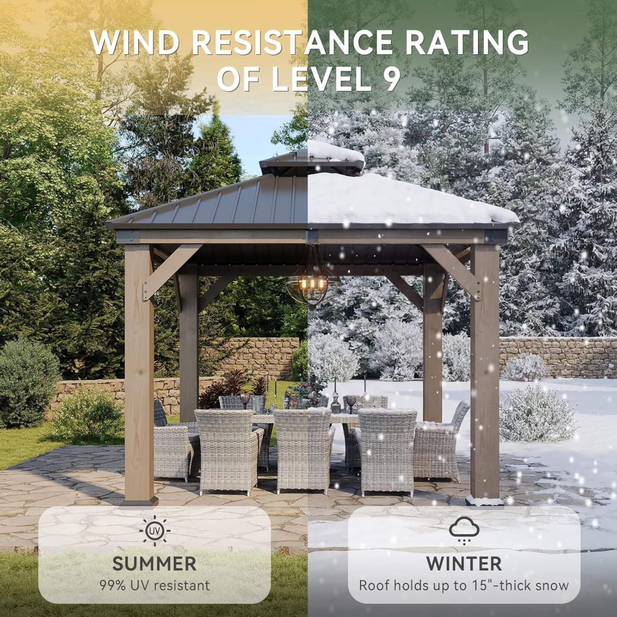 Alora Premium Outdoor Cedar Wood Galvanized Steel Hardtop Gazebo (SAK23907) - Image 6