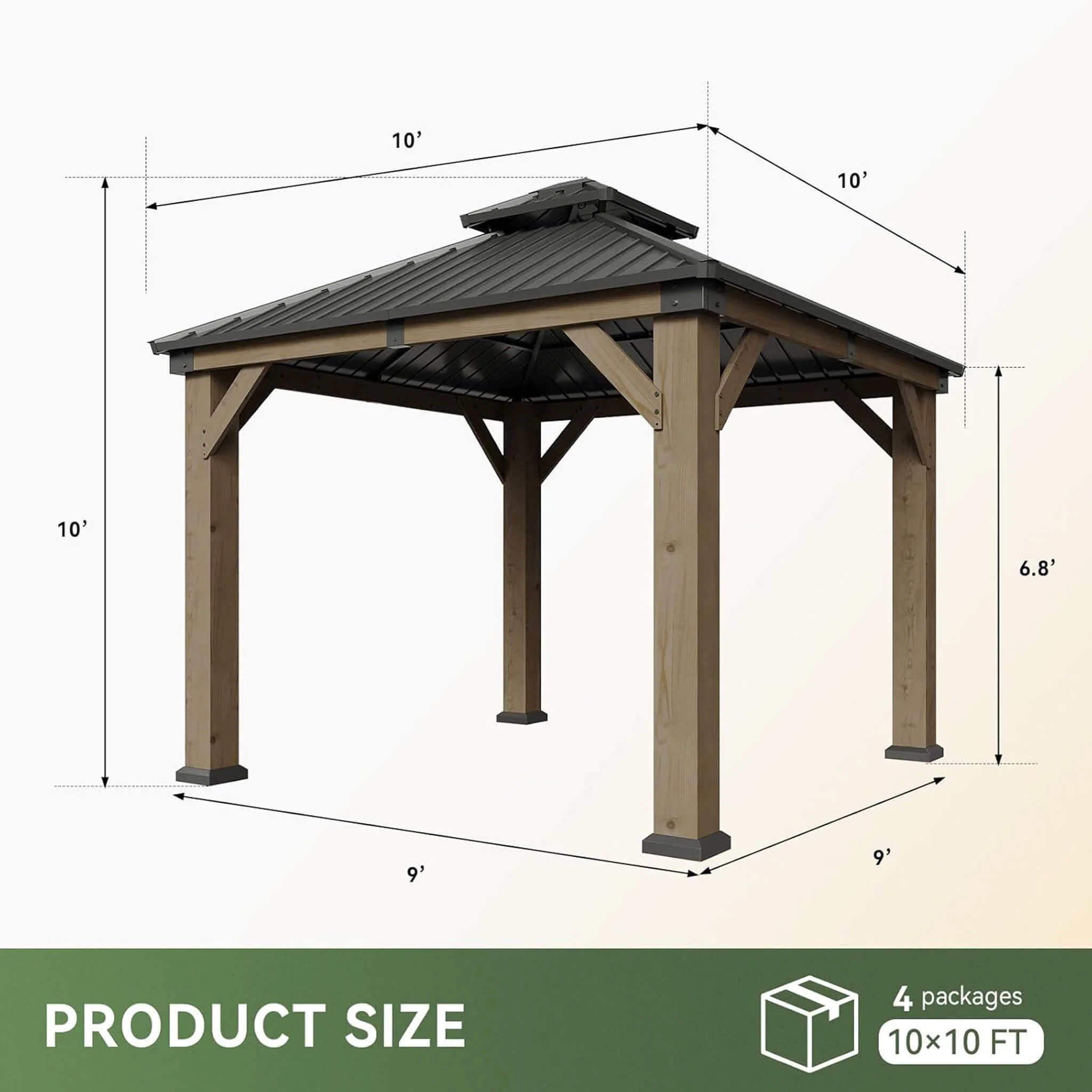 Alora Premium Outdoor Cedar Wood Galvanized Steel Hardtop Gazebo (SAK23907) - Image 8