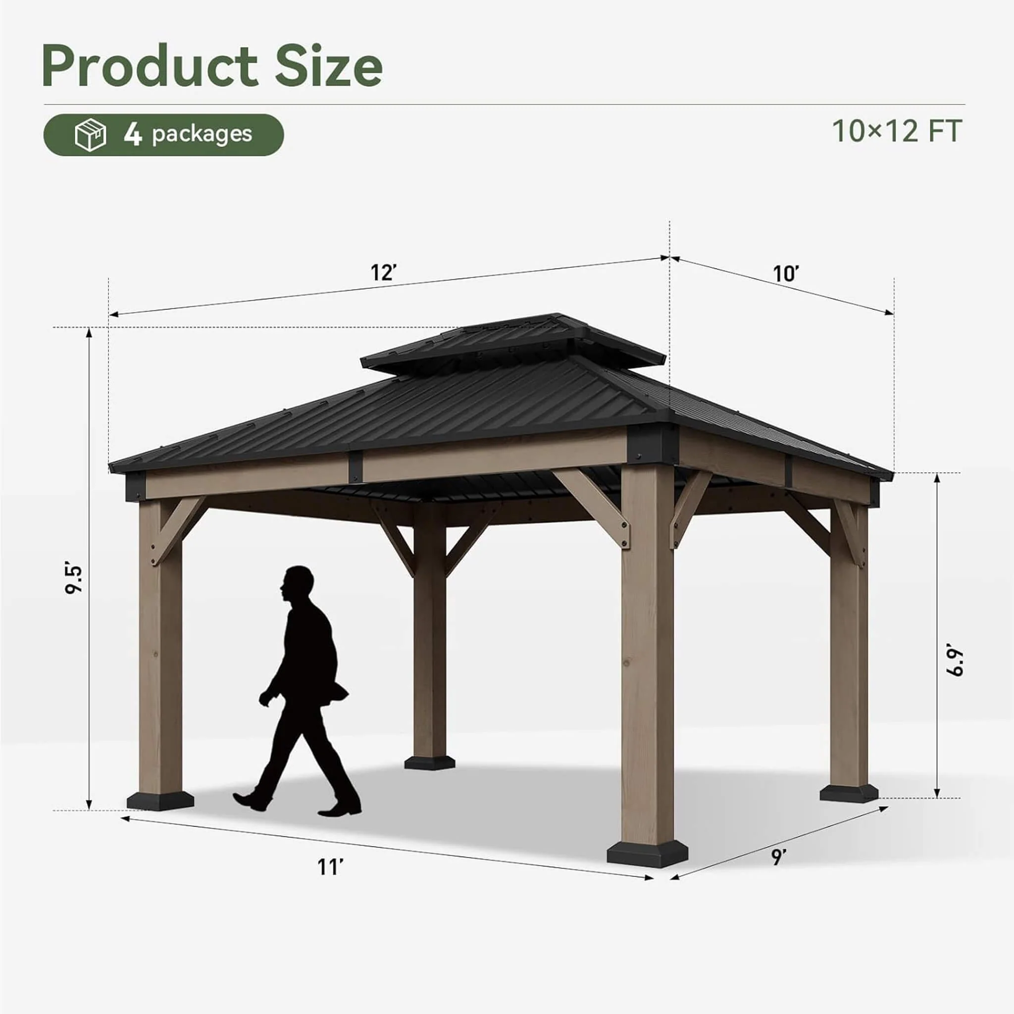 Alora Premium Outdoor Cedar Wood Galvanized Steel Hardtop Gazebo (SAK23907) - Image 9