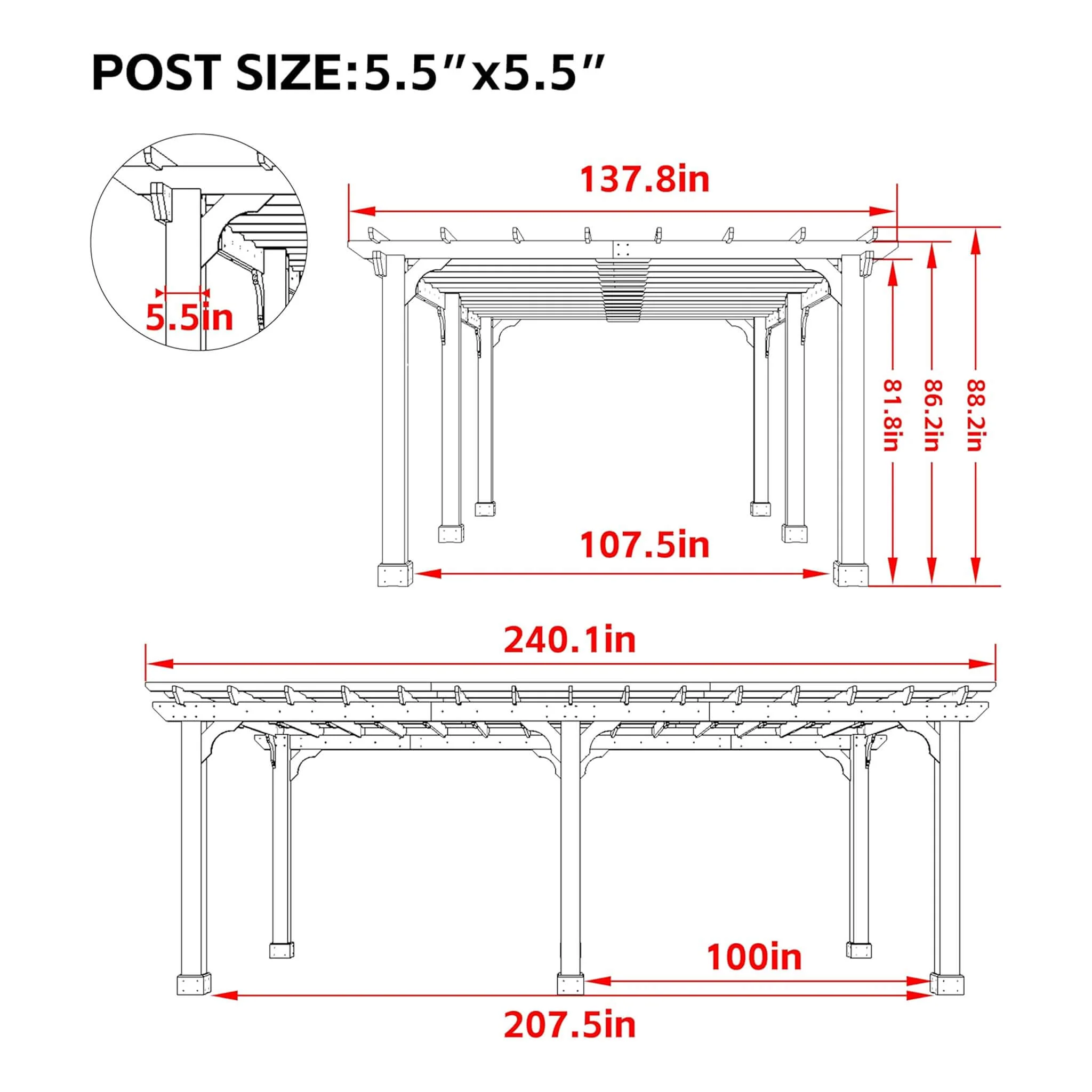 Alora Premium Outdoor Cedar Wood Pergola With Slatted Roof (SAK87024) - Image 15