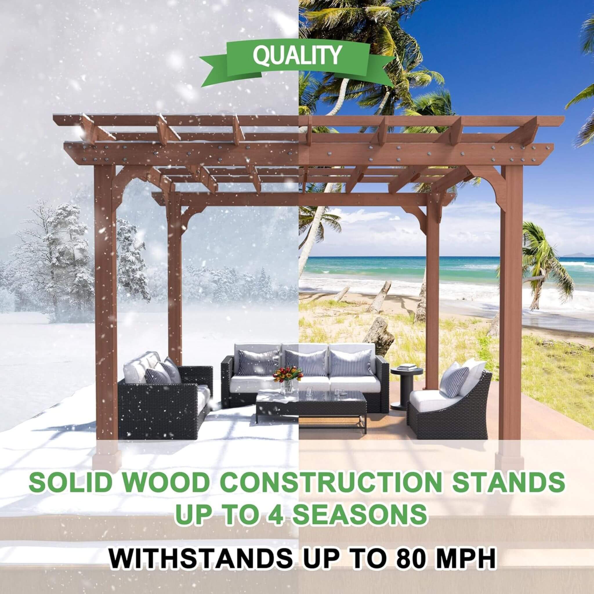 Alora Premium Outdoor Cedar Wood Pergola With Slatted Roof (SAK87024) - Image 5