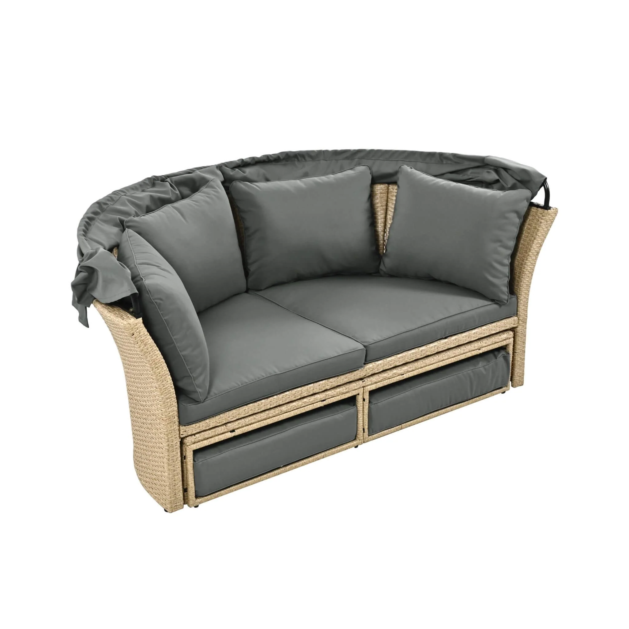 Alora Premium Outdoor Garden Wicker Rattan Patio Daybed With Retractable Canopy (SAK43581) - Image 11