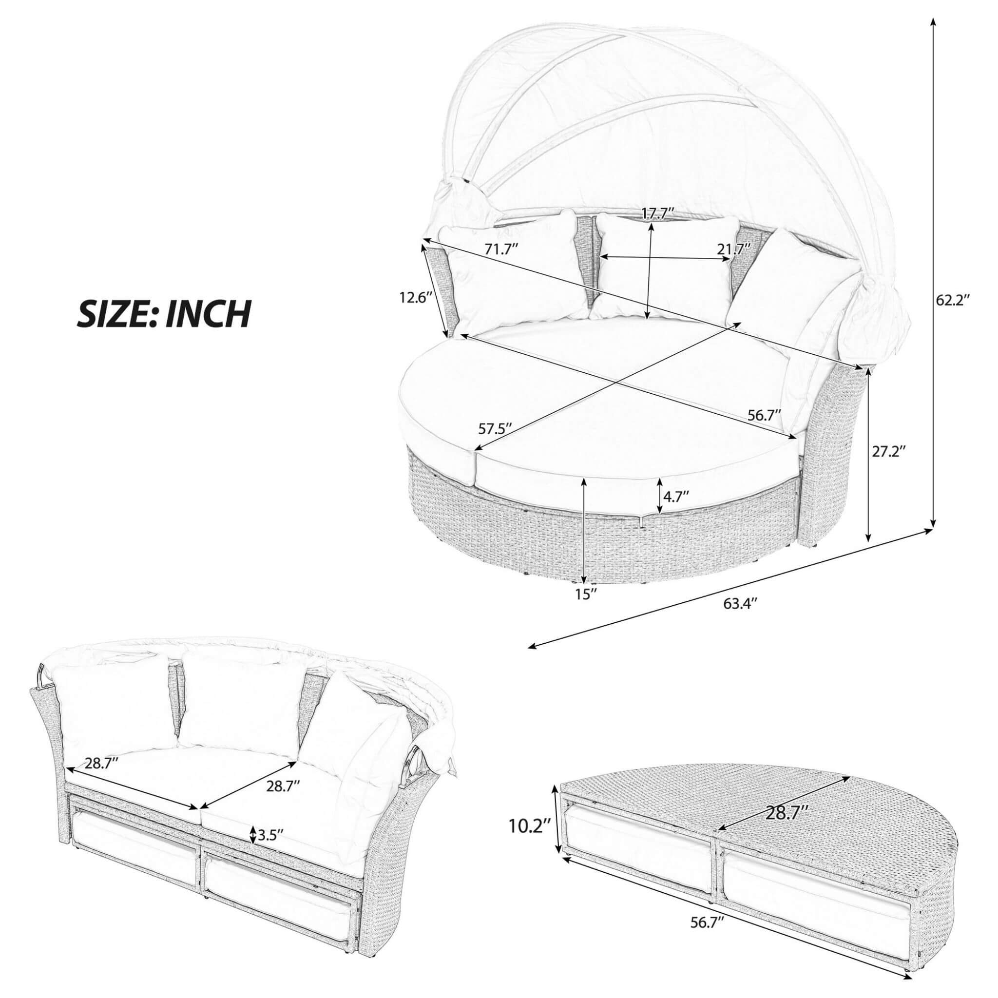 Alora Premium Outdoor Garden Wicker Rattan Patio Daybed With Retractable Canopy (SAK43581) - Image 15