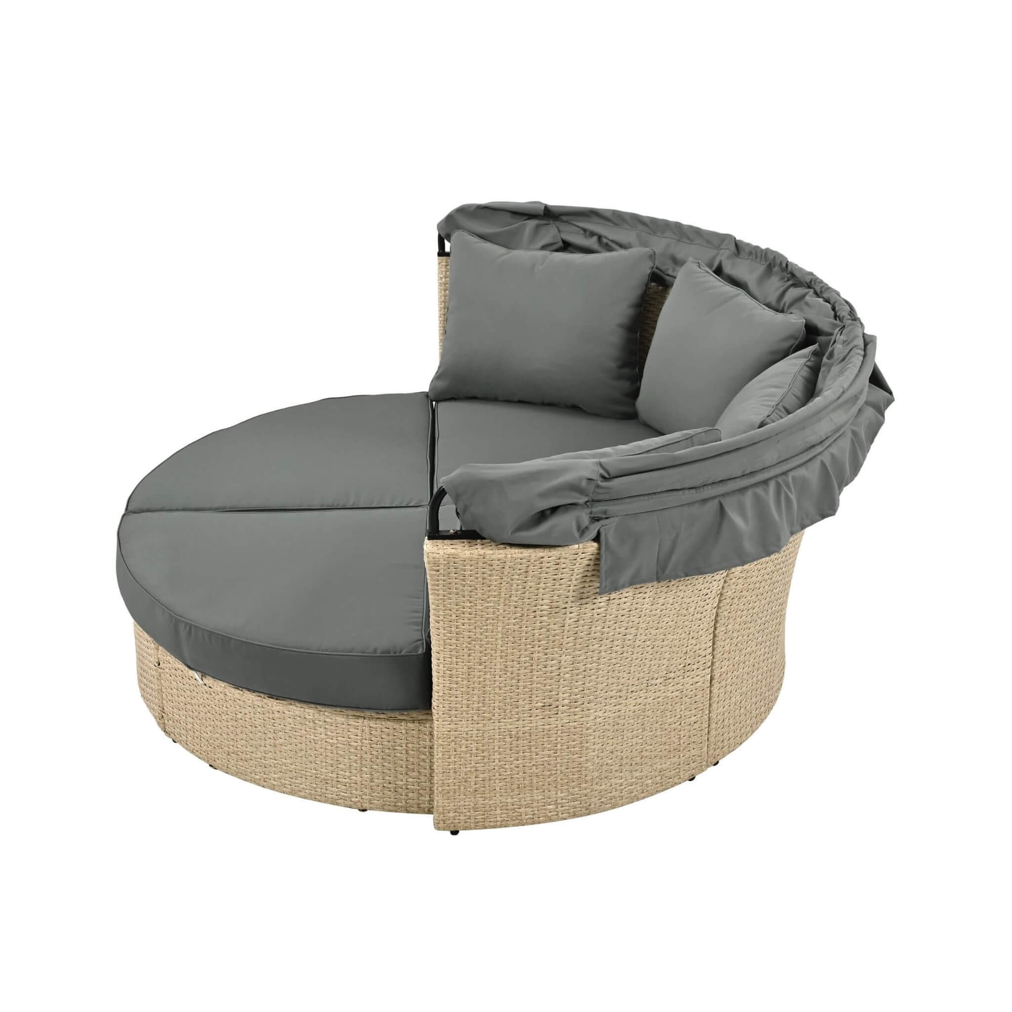 Alora Premium Outdoor Garden Wicker Rattan Patio Daybed With Retractable Canopy (SAK43581) - Image 9