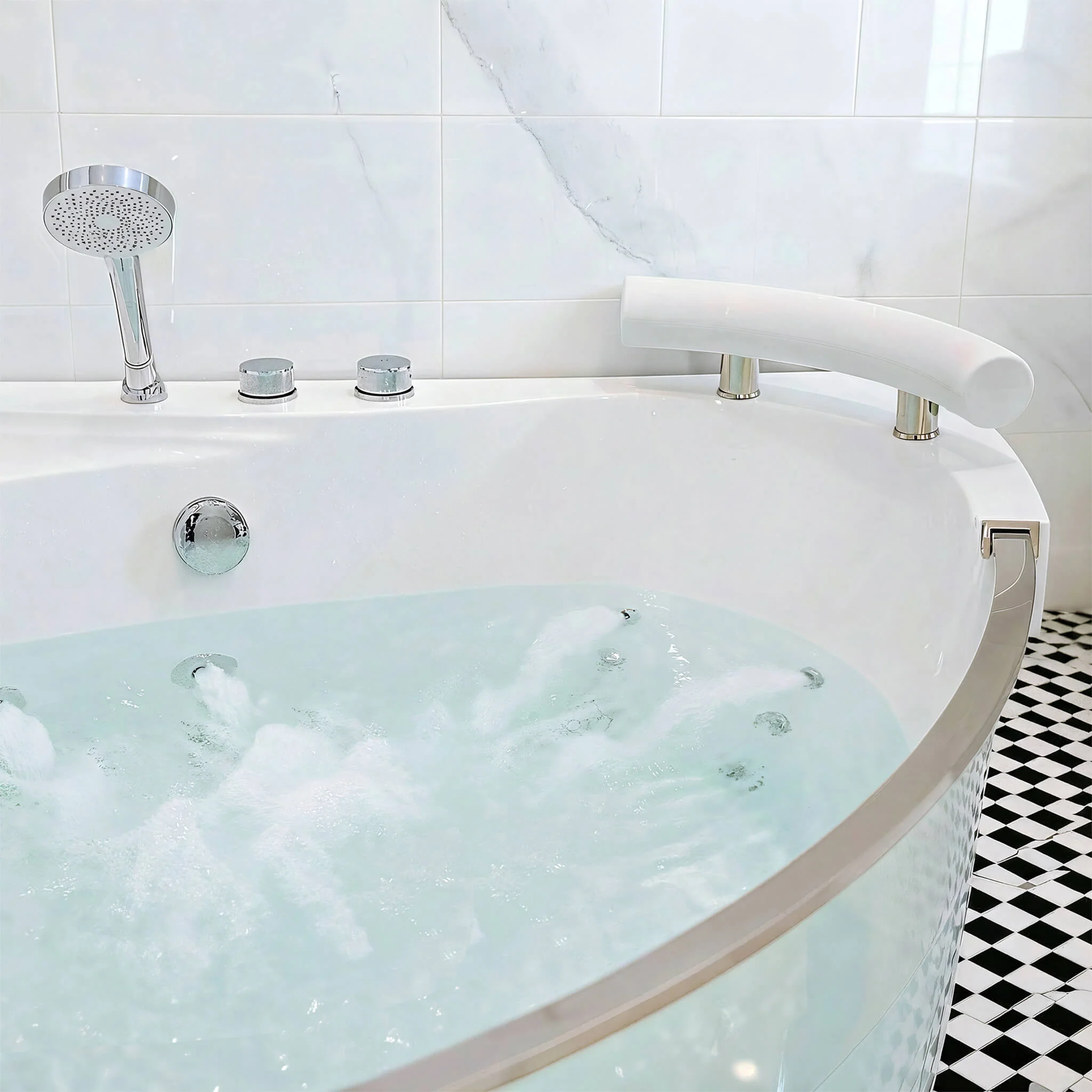 Alora Serenity 59-Inch 2-Person Acrylic Corner Whirlpool 16-Jet Hydro Massage Bathtub With Heater Rainbow Light (SAK70512) - Image 10