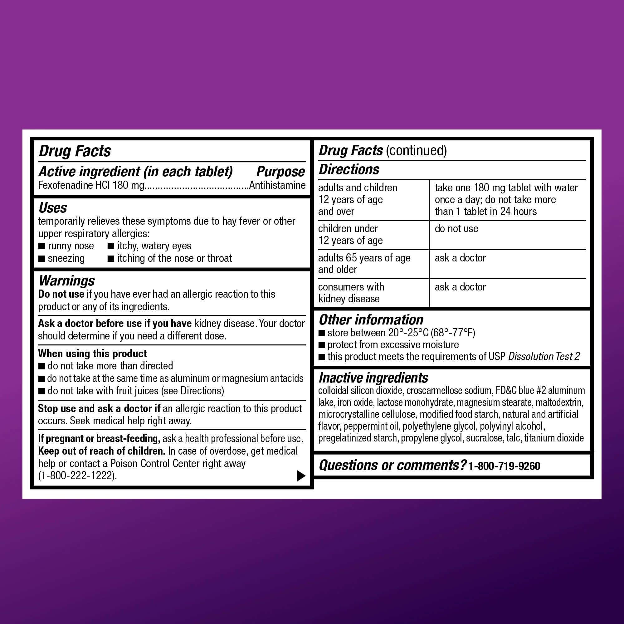 Amazon Basic Care Allergy Relief, 24 Hour, Fexofenadine Hydrochloride 180 mg, Non-Drowsy Antihistamine, Cool Mint Coated Tablets, 70 Count - Image 4