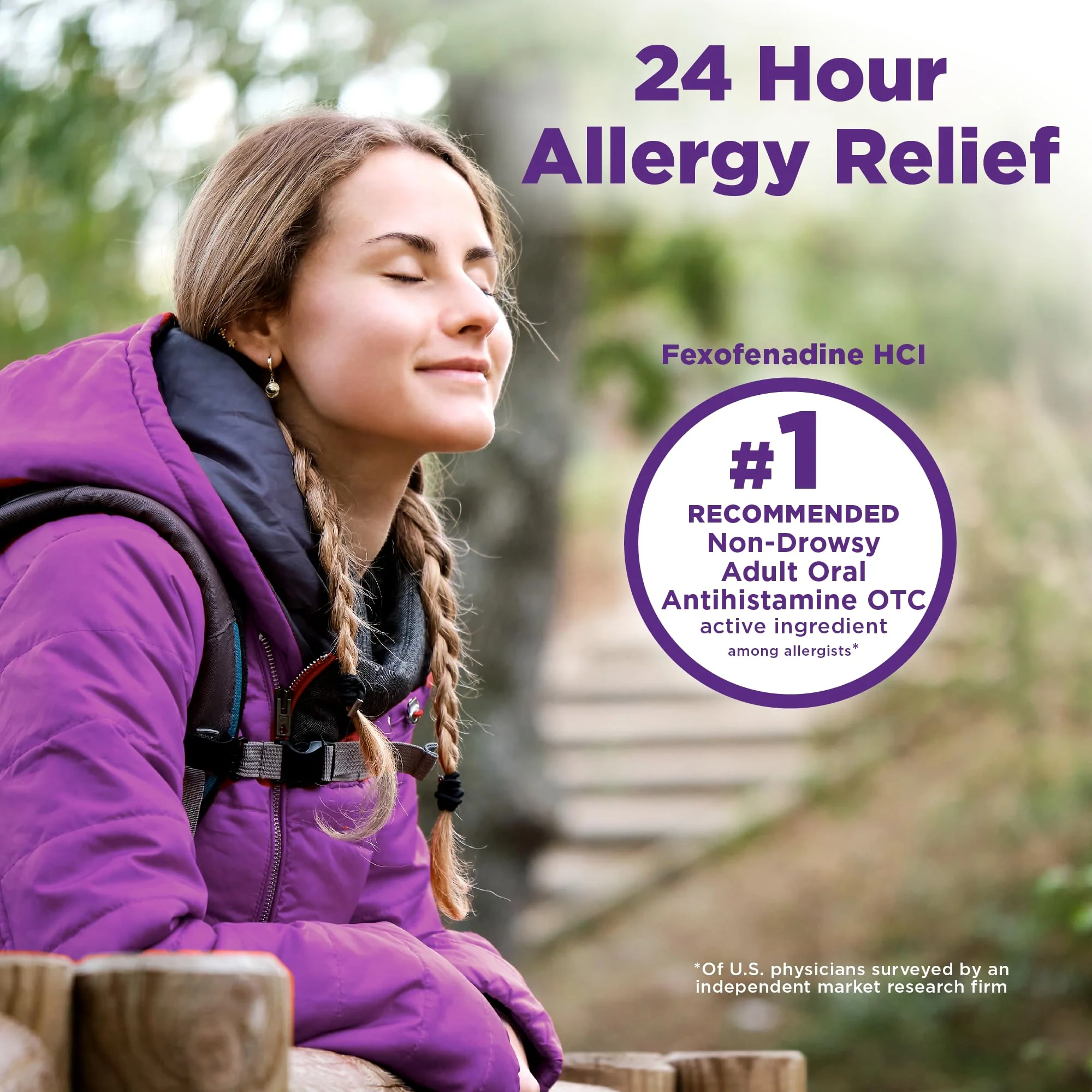 Amazon Basic Care Allergy Relief, 24 Hour, Fexofenadine Hydrochloride 180 mg, Non-Drowsy Antihistamine, Cool Mint Coated Tablets, 70 Count - Image 5