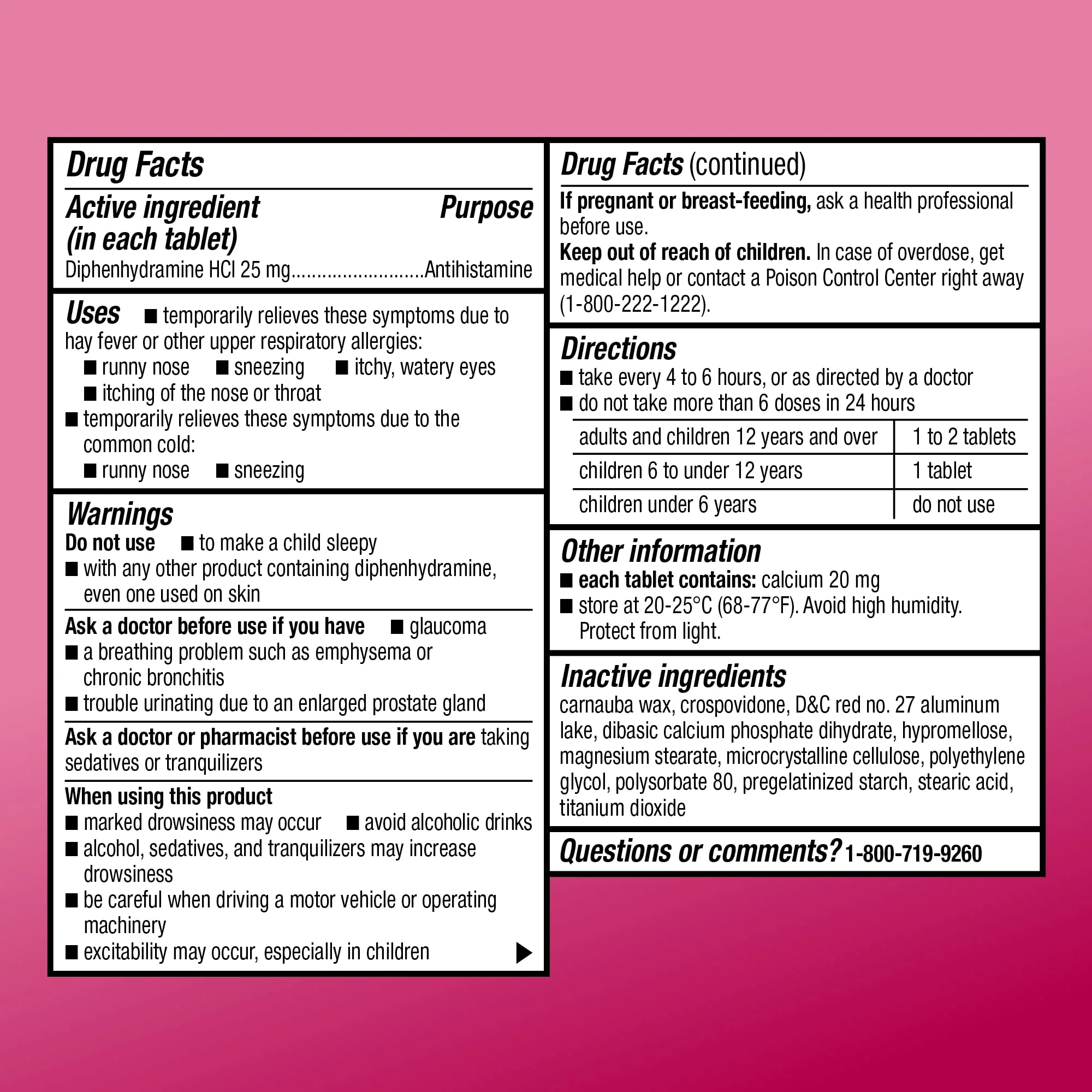 Amazon Basic Care Complete Allergy Relief, Diphenhydramine HCl 25 mg, Relieves Symptoms, Antihistamine Tablets, 400 Count - Image 3