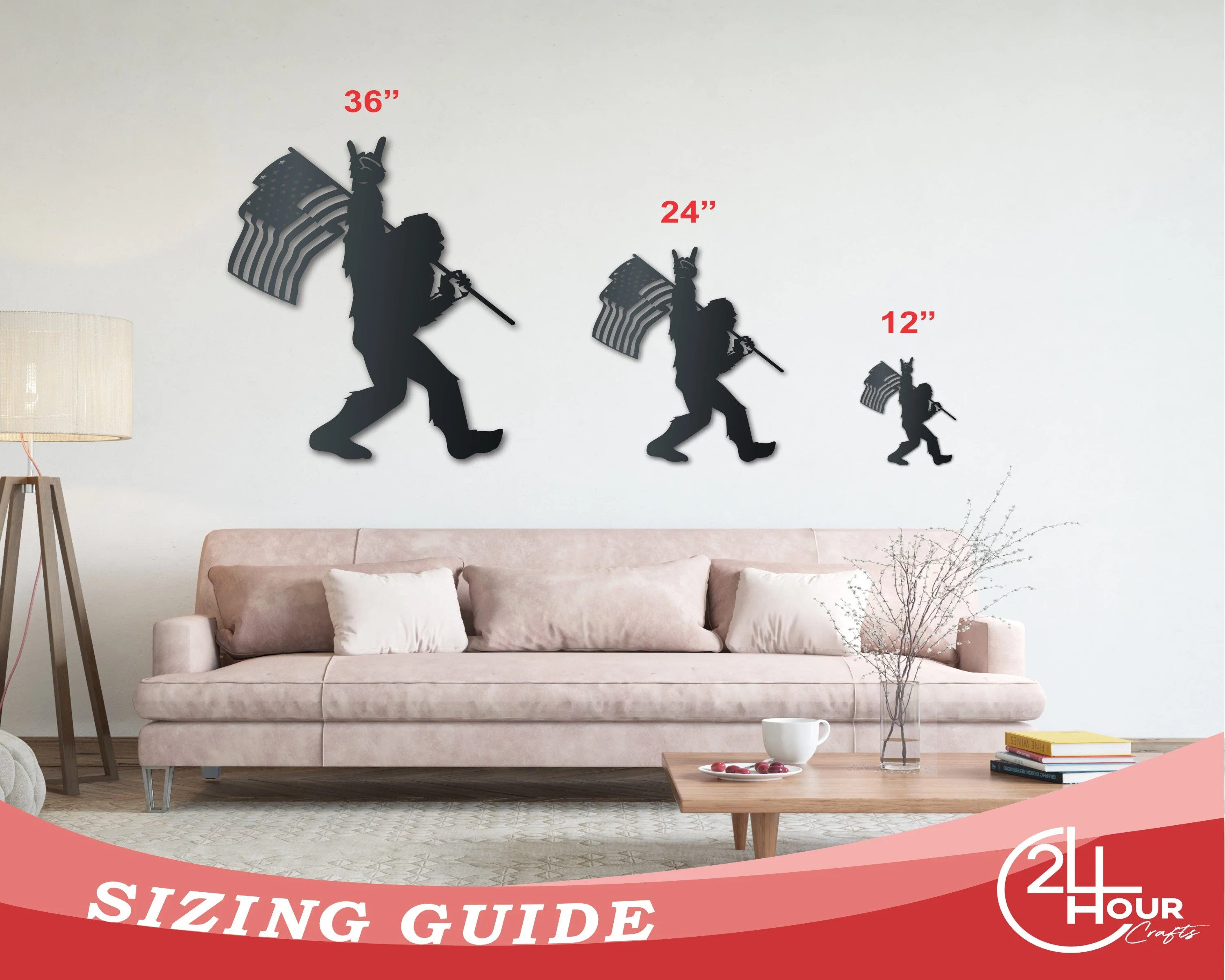 American Bigfoot Metal Sign | Patriotic Paranormal Wall Art | Indoor Outdoor | Up to 46" | Over 20 Color Options - Image 3